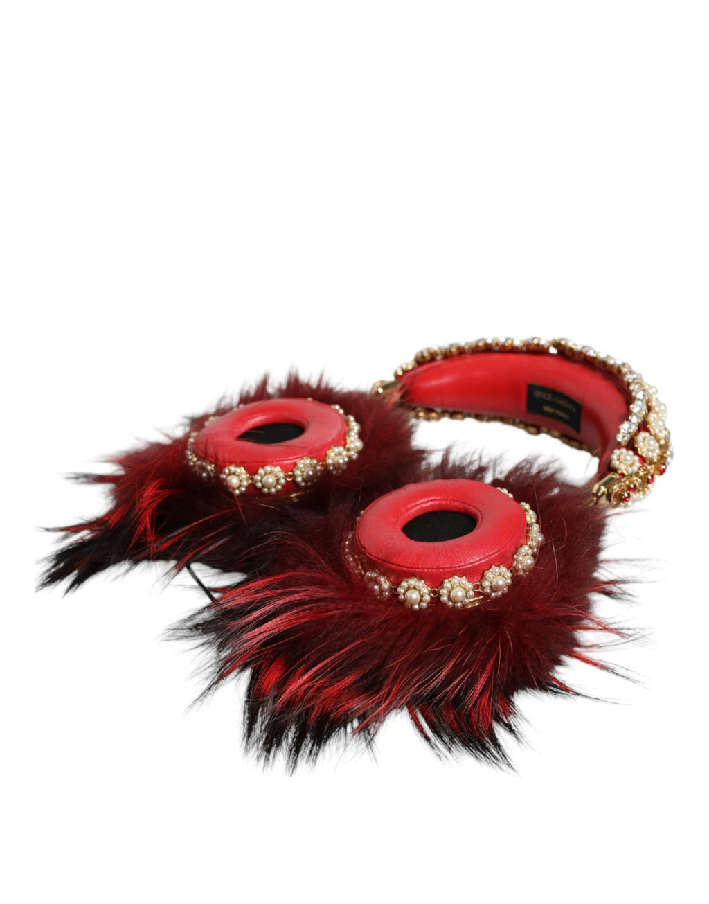 Dolce & Gabbana Red Gold Crystal Fur Headset Audio AUX Headphones by Dolce & Gabbana