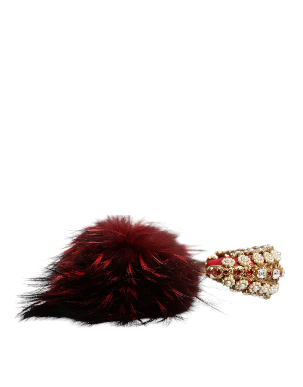 Dolce & Gabbana Red Gold Crystal Fur Headset Audio AUX Headphones by Dolce & Gabbana