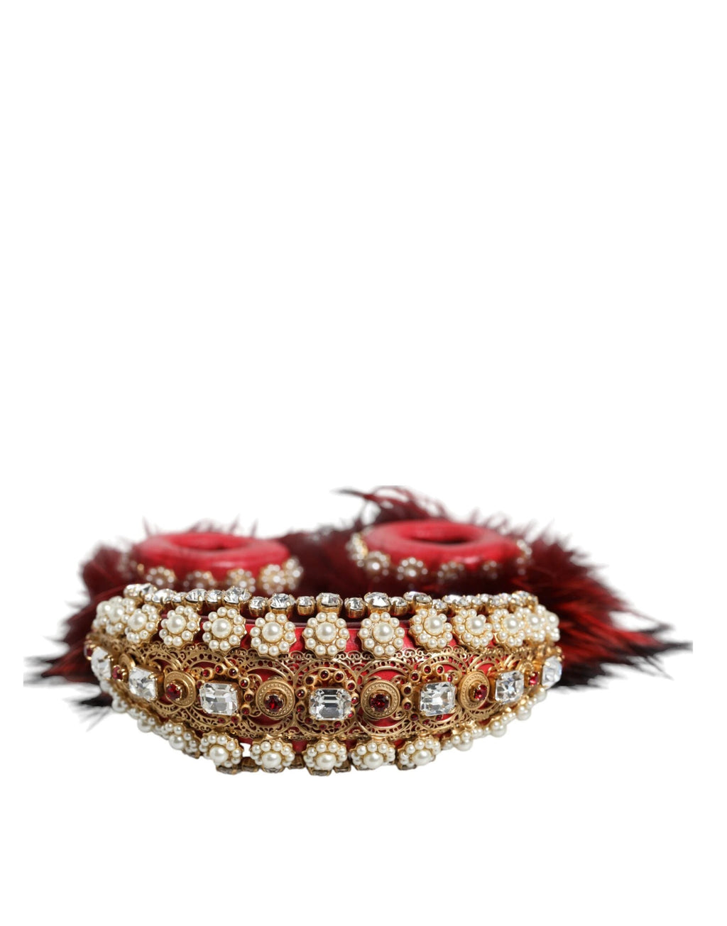 Dolce & Gabbana Red Gold Crystal Fur Headset Audio AUX Headphones by Dolce & Gabbana