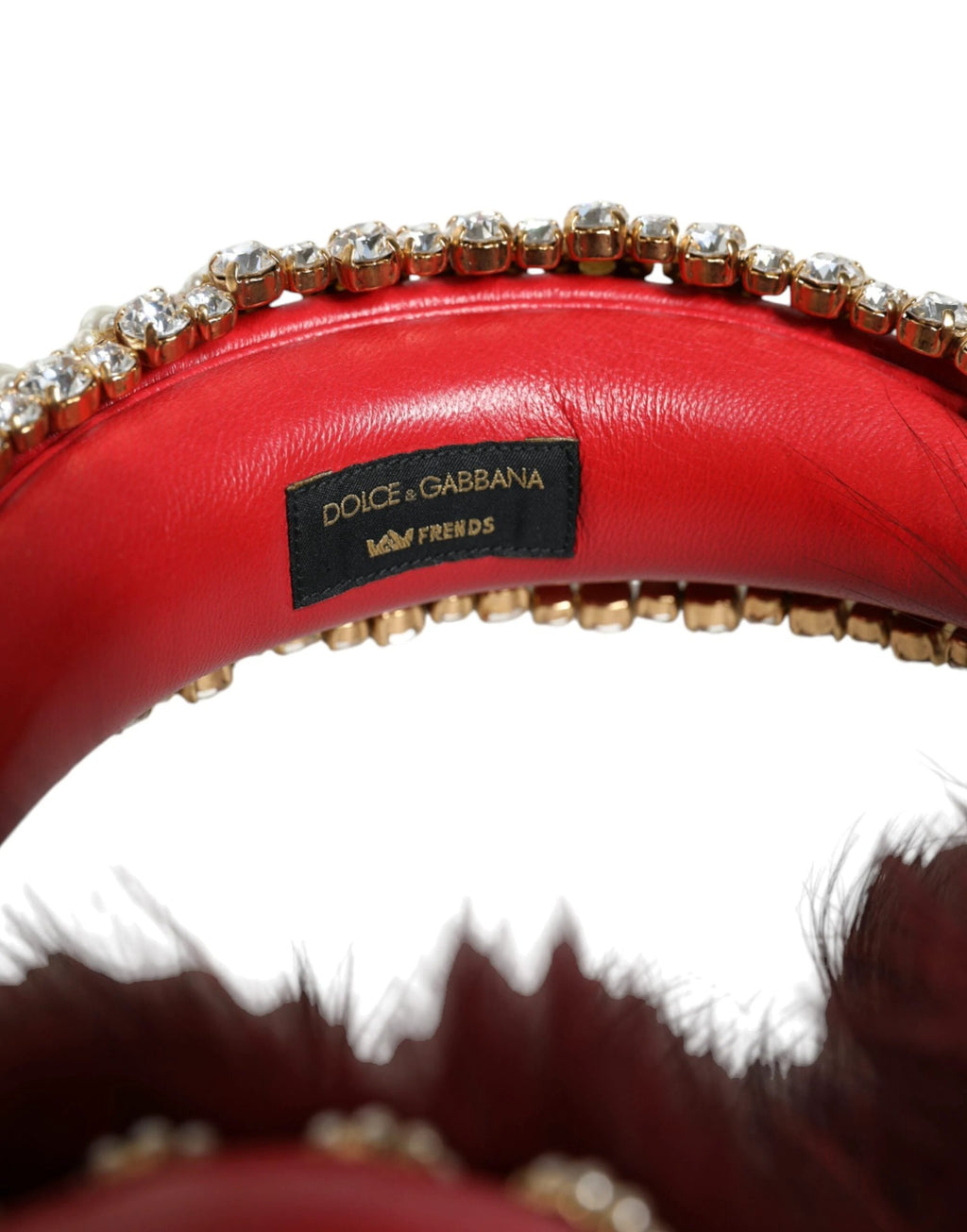 Dolce & Gabbana Red Gold Crystal Fur Headset Audio AUX Headphones by Dolce & Gabbana