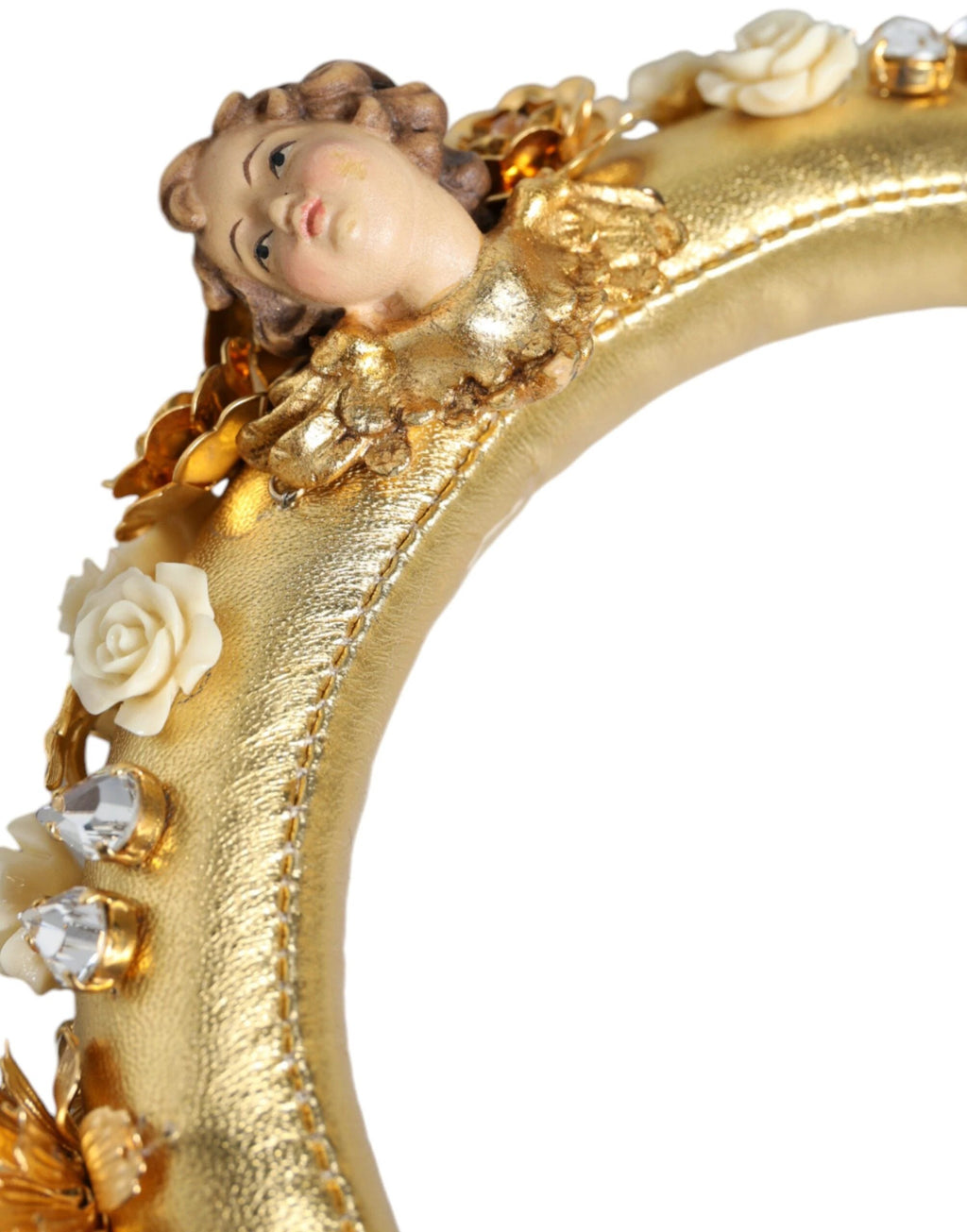 Dolce & Gabbana Gold Leather Floral Crystal Angel Headset Headphones by Dolce & Gabbana