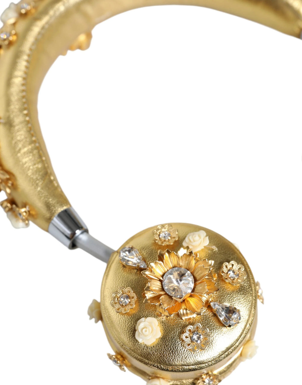 Dolce & Gabbana Gold Leather Floral Crystal Angel Headset Headphones by Dolce & Gabbana