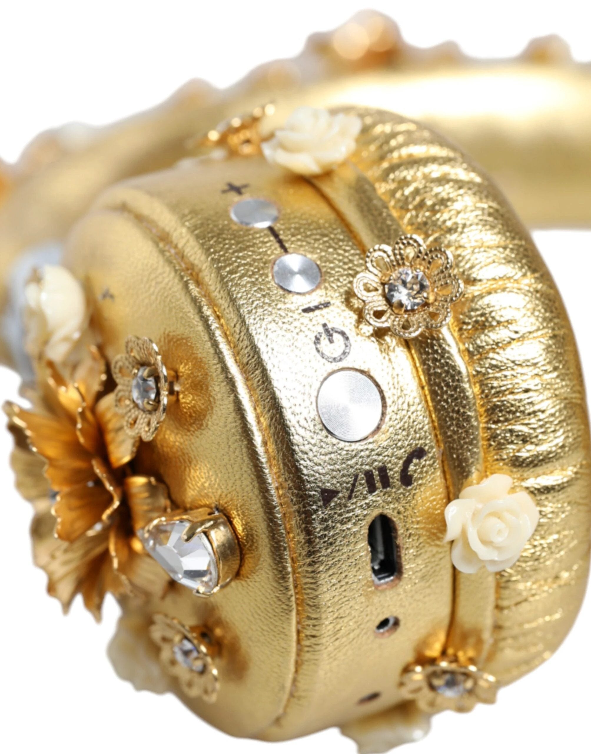 Dolce & Gabbana Gold Leather Floral Crystal Angel Headset Headphones by Dolce & Gabbana