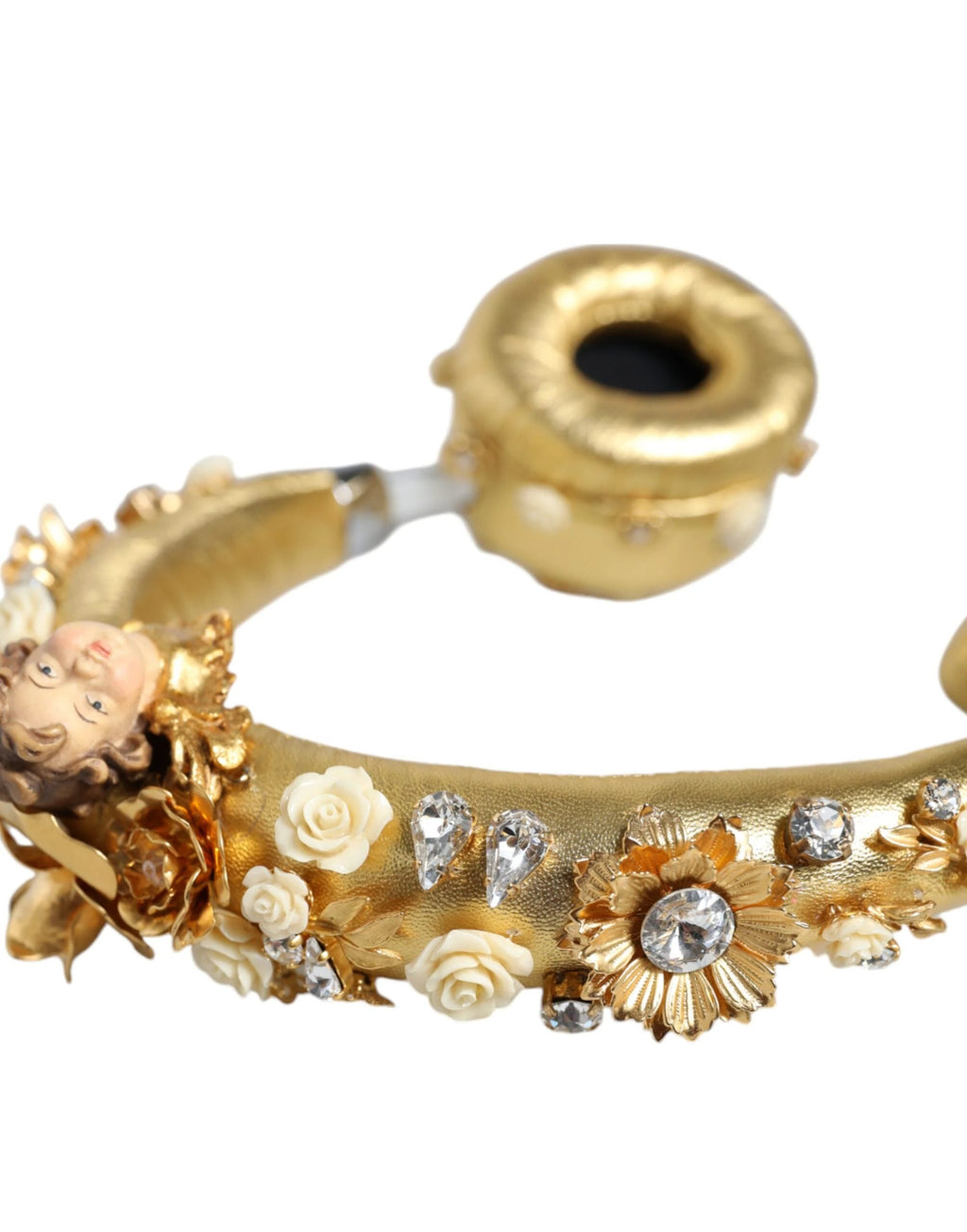 Dolce & Gabbana Gold Leather Floral Crystal Angel Headset Headphones by Dolce & Gabbana