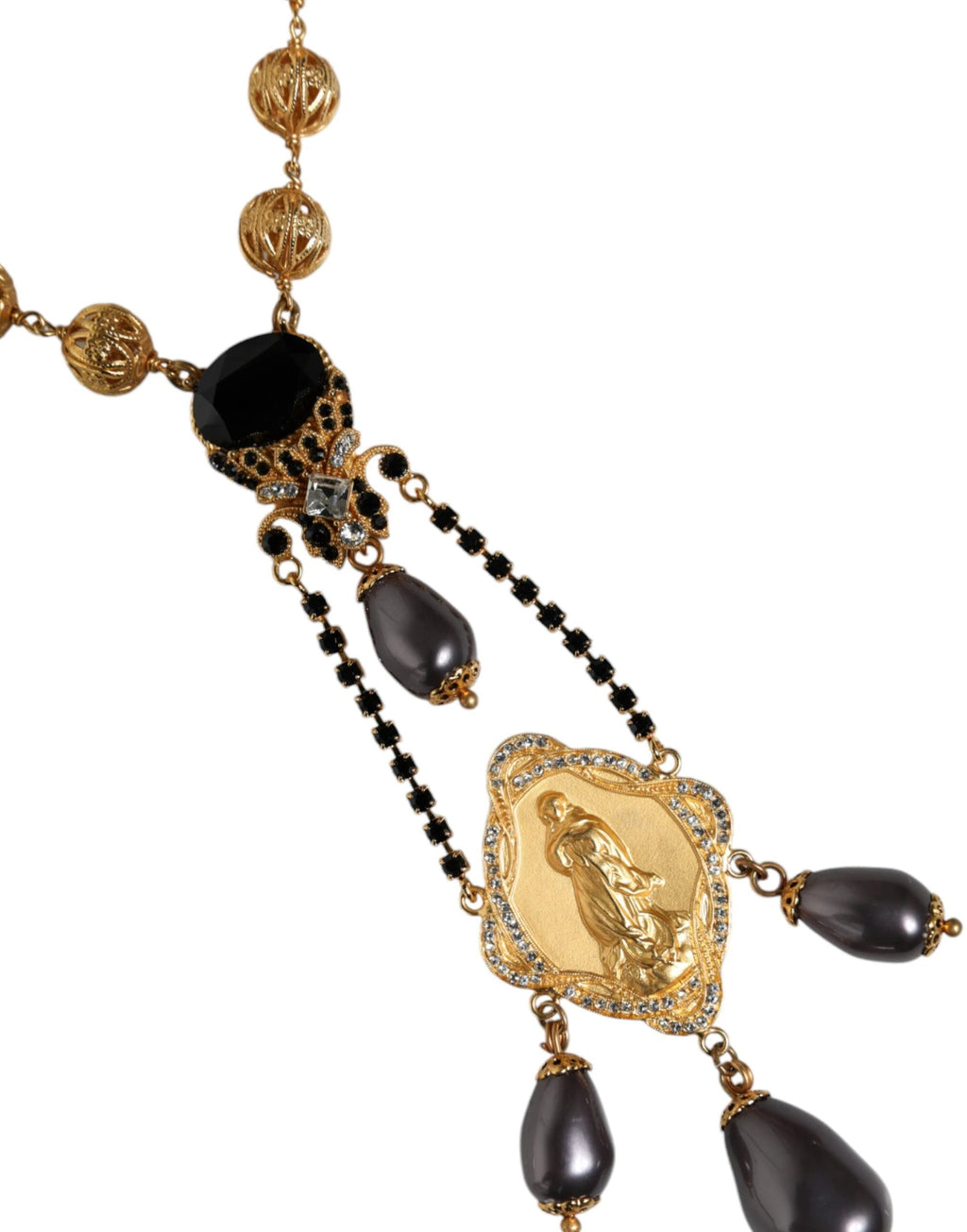 Dolce & Gabbana Gold Chain Brass Black Beaded Rosary Style Necklace by Dolce & Gabbana