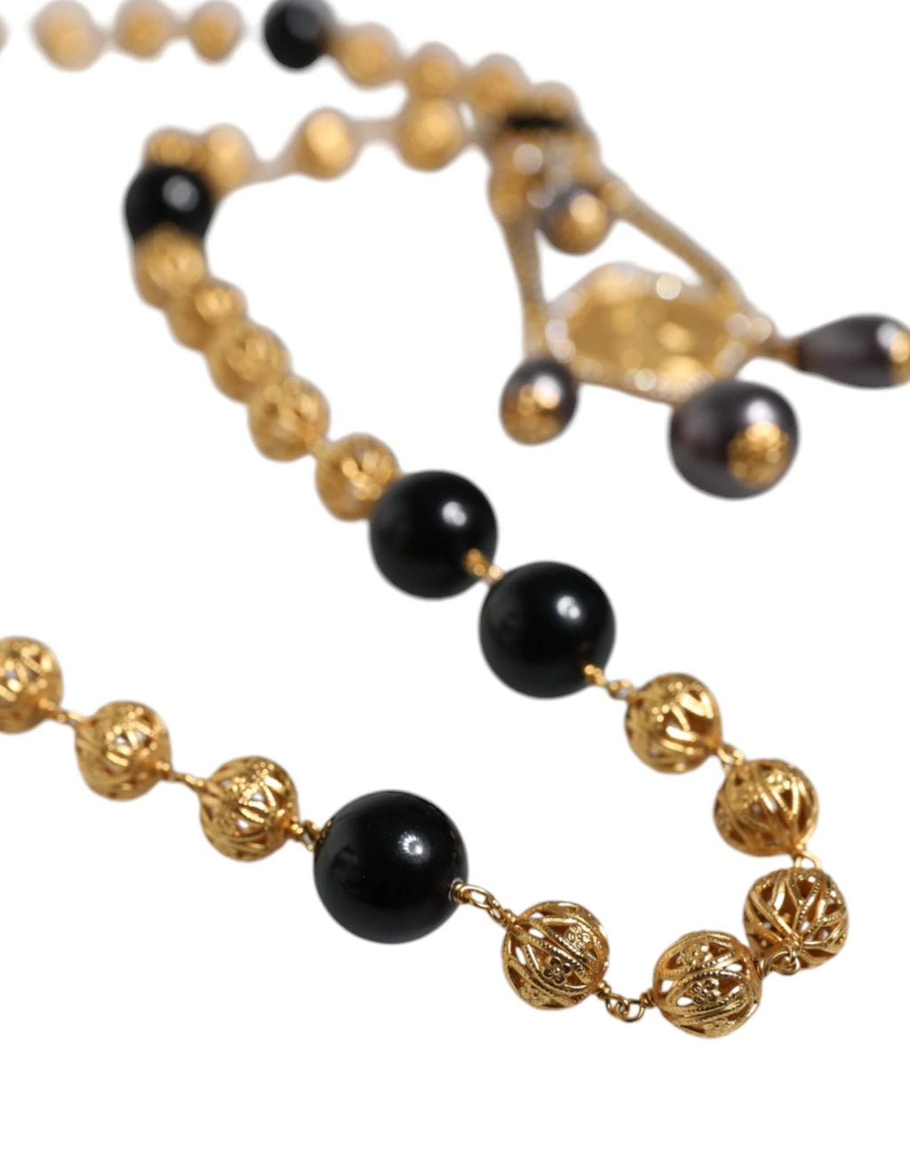 Dolce & Gabbana Gold Chain Brass Black Beaded Rosary Style Necklace by Dolce & Gabbana