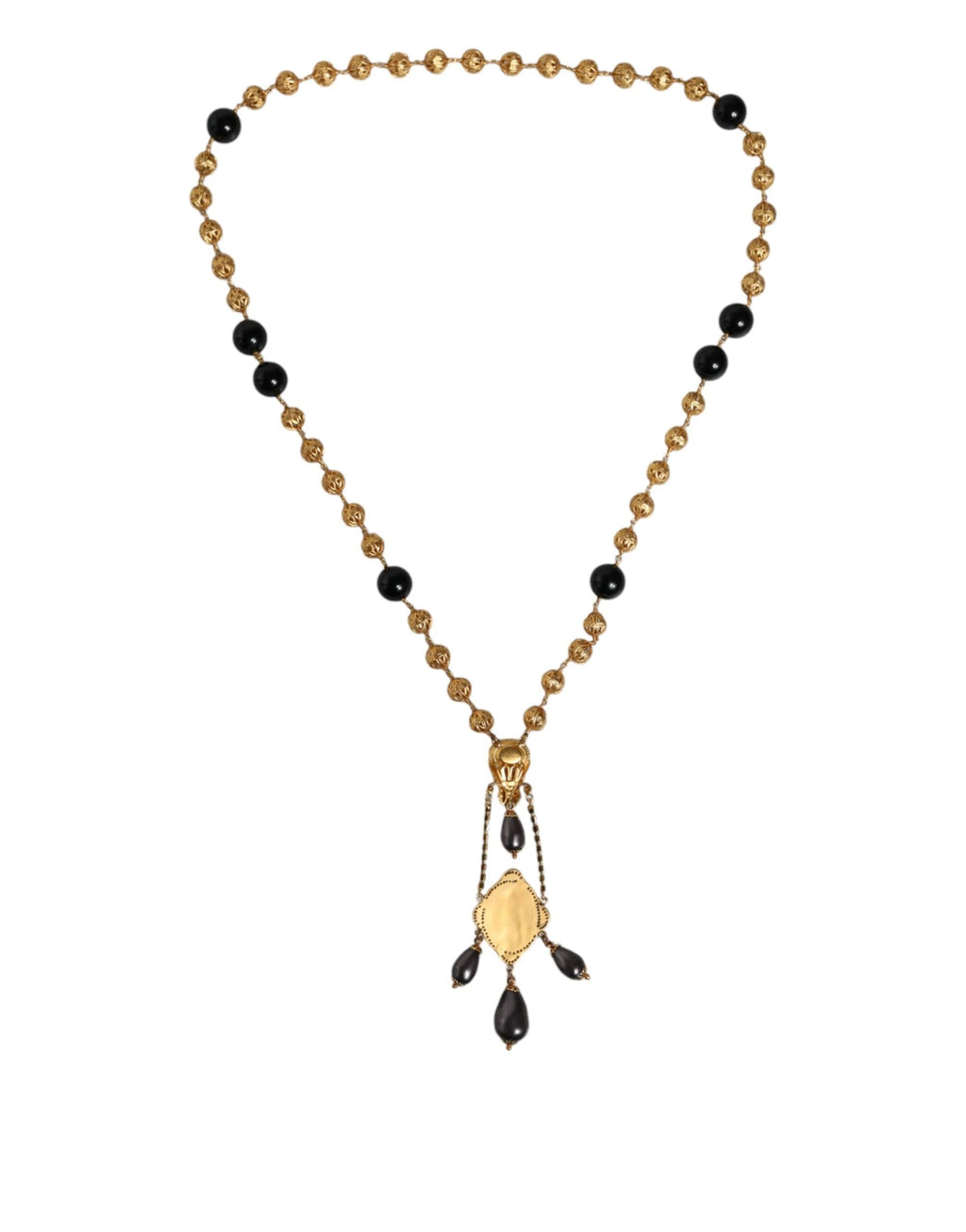 Dolce & Gabbana Gold Chain Brass Black Beaded Rosary Style Necklace by Dolce & Gabbana