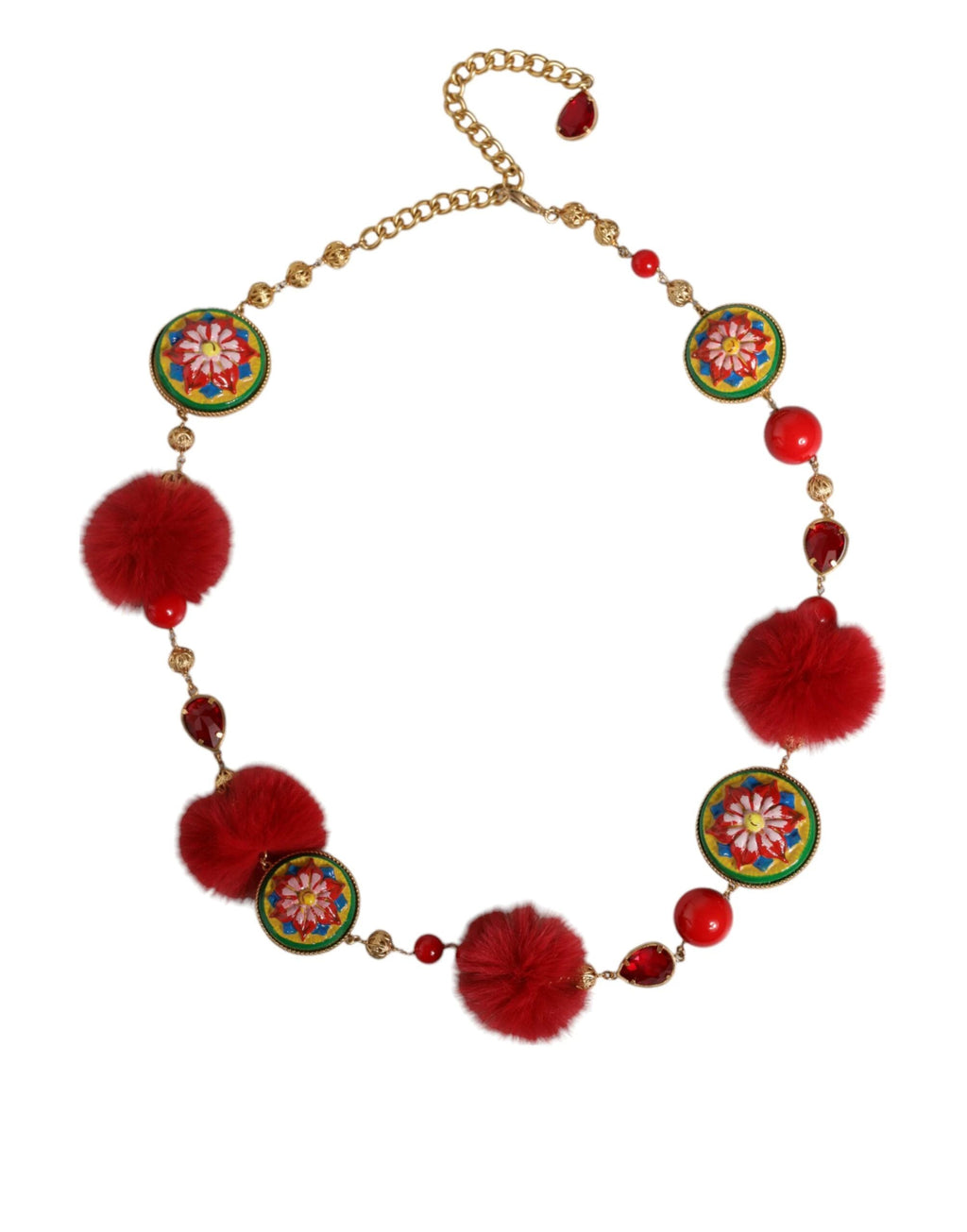 Dolce & Gabbana Gold Brass Red Fur Crystal Waist Torero Belt by Dolce & Gabbana