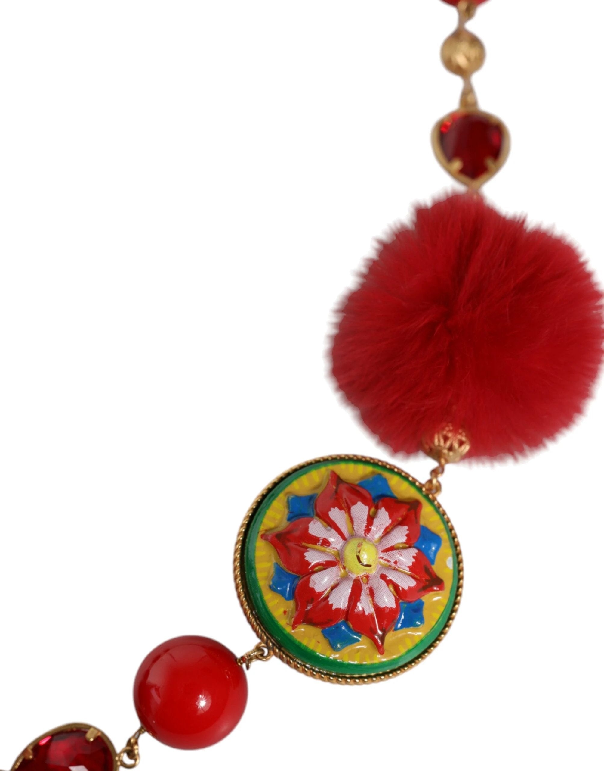 Dolce & Gabbana Gold Brass Red Fur Crystal Waist Torero Belt by Dolce & Gabbana