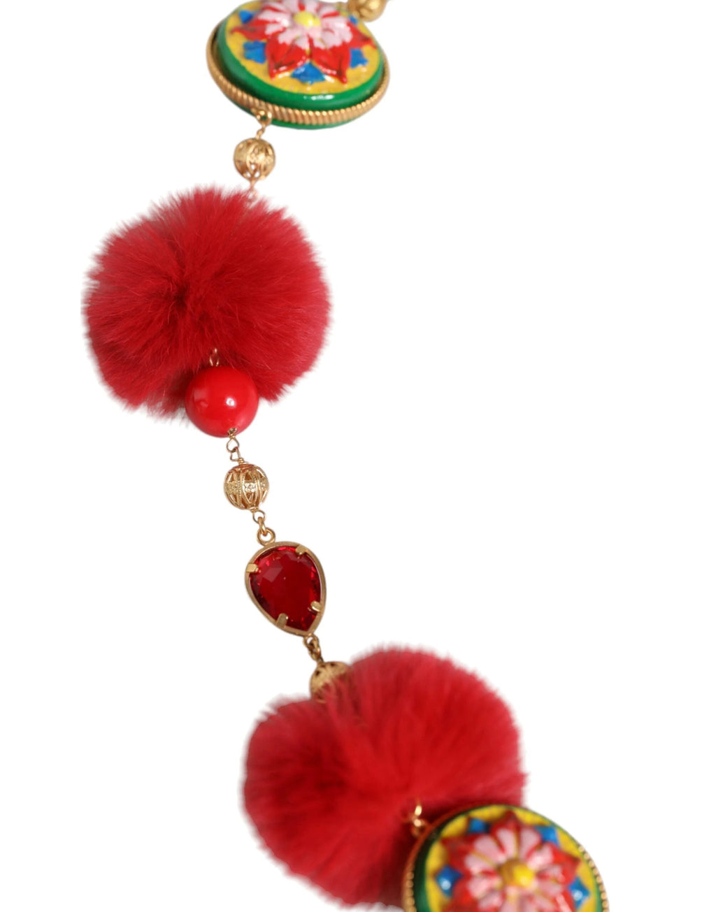 Dolce & Gabbana Gold Brass Red Fur Crystal Waist Torero Belt by Dolce & Gabbana