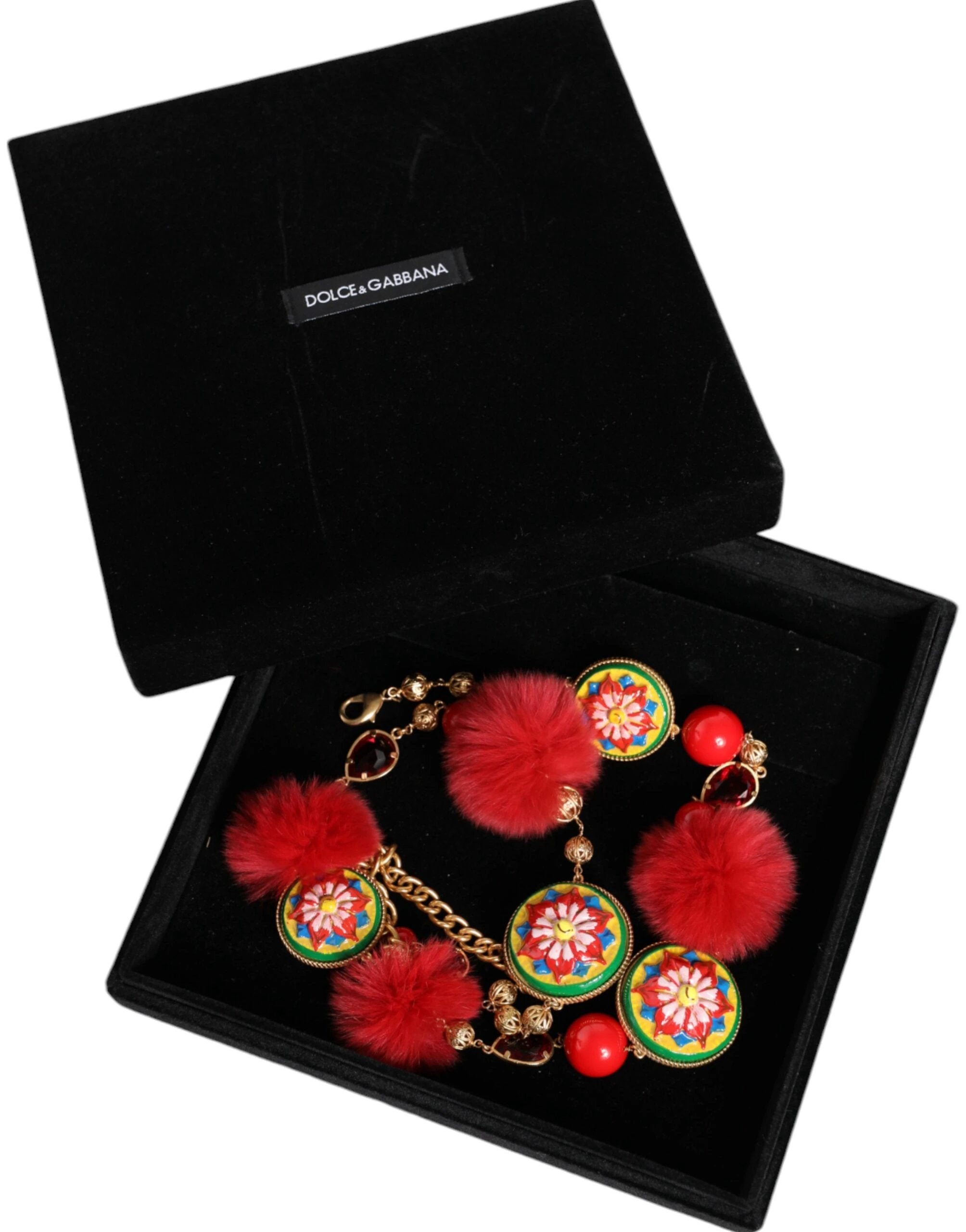 Dolce & Gabbana Gold Brass Red Fur Crystal Waist Torero Belt by Dolce & Gabbana