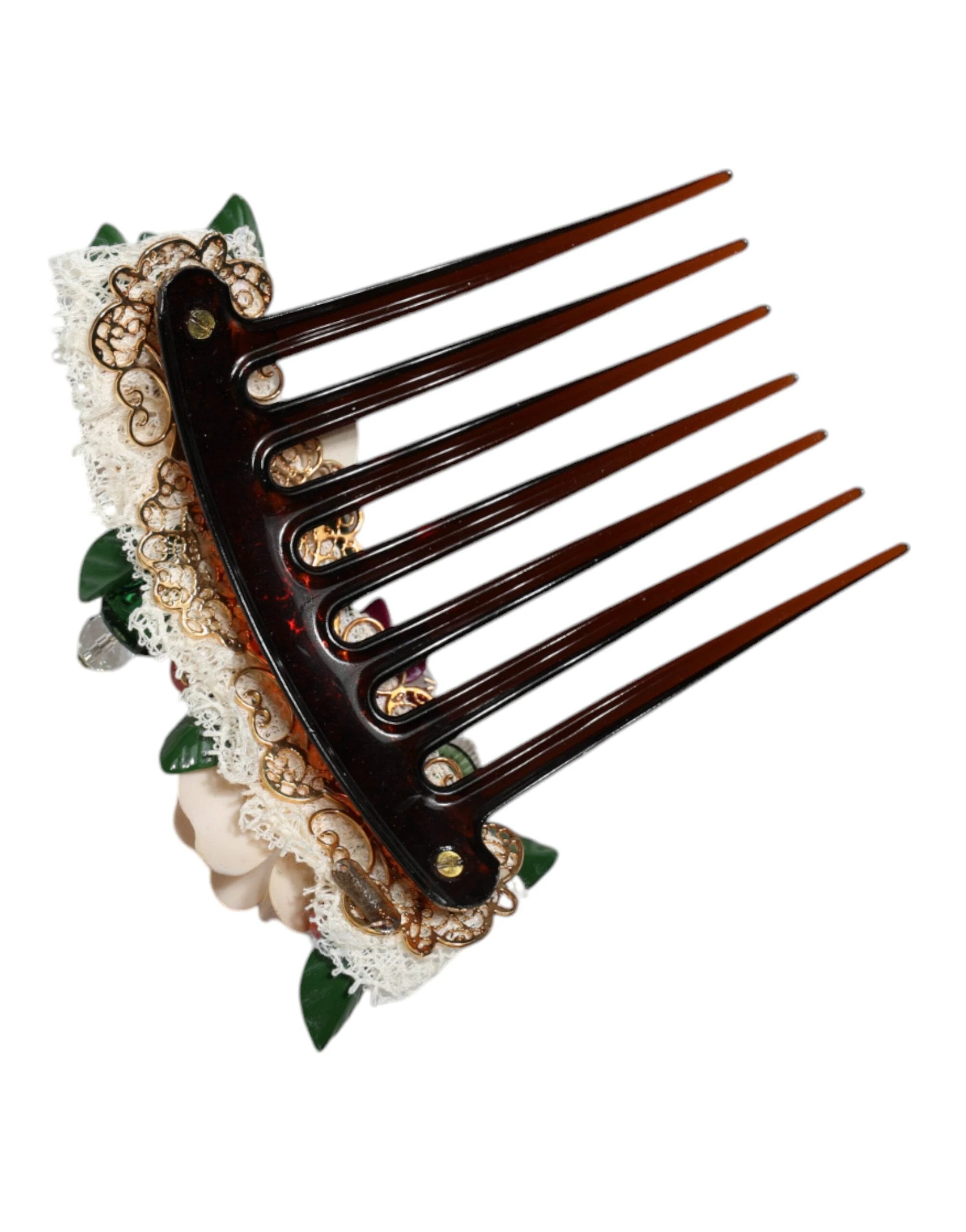 Dolce & Gabbana Brown Plastic Crystal Floral Women Hair Comb by Dolce & Gabbana