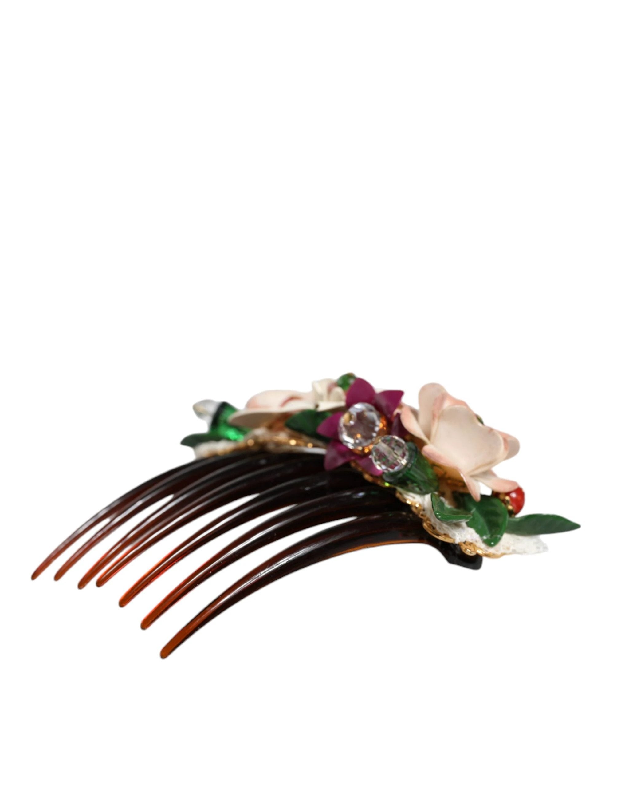 Dolce & Gabbana Brown Plastic Crystal Floral Women Hair Comb by Dolce & Gabbana
