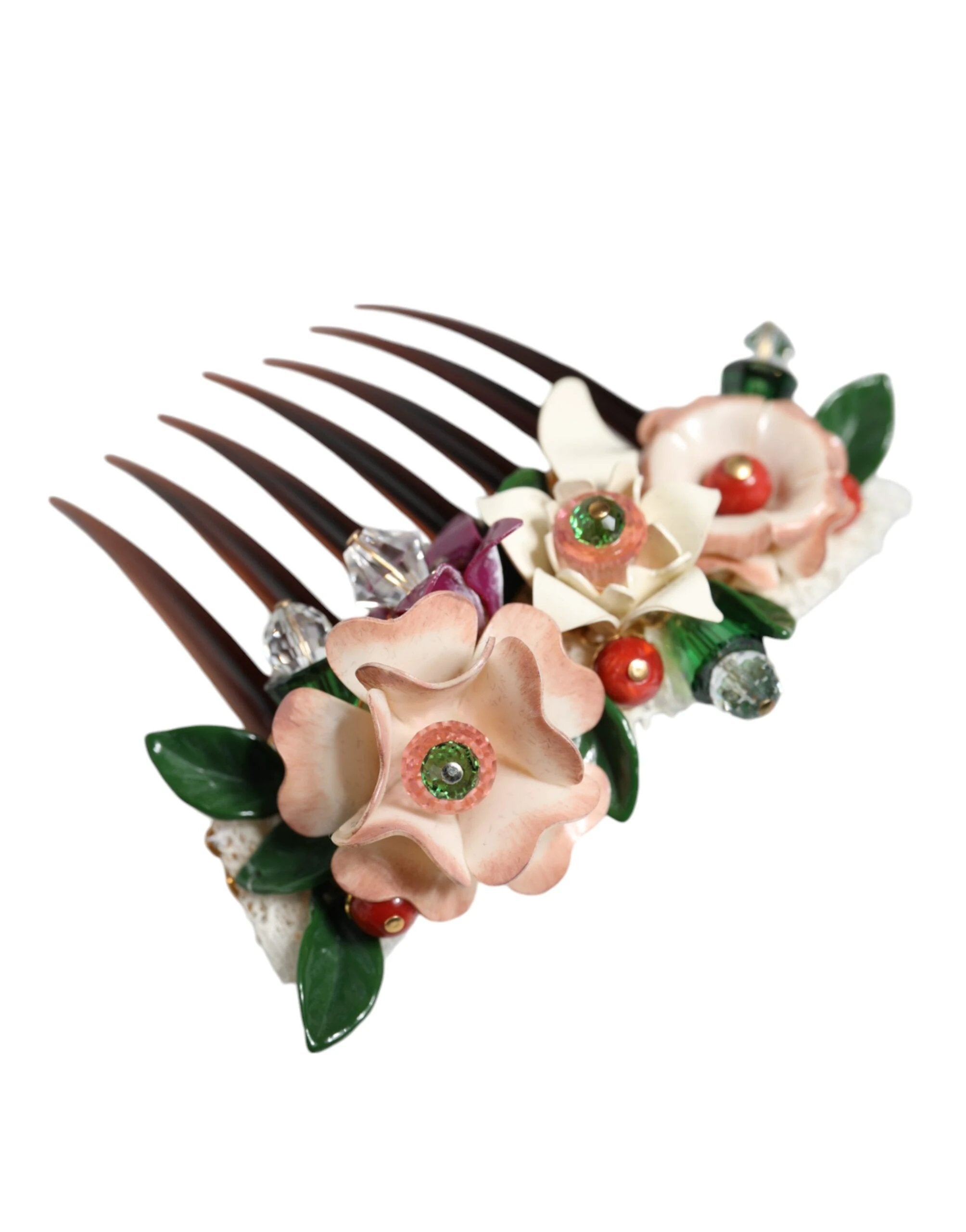 Dolce & Gabbana Brown Plastic Crystal Floral Women Hair Comb by Dolce & Gabbana