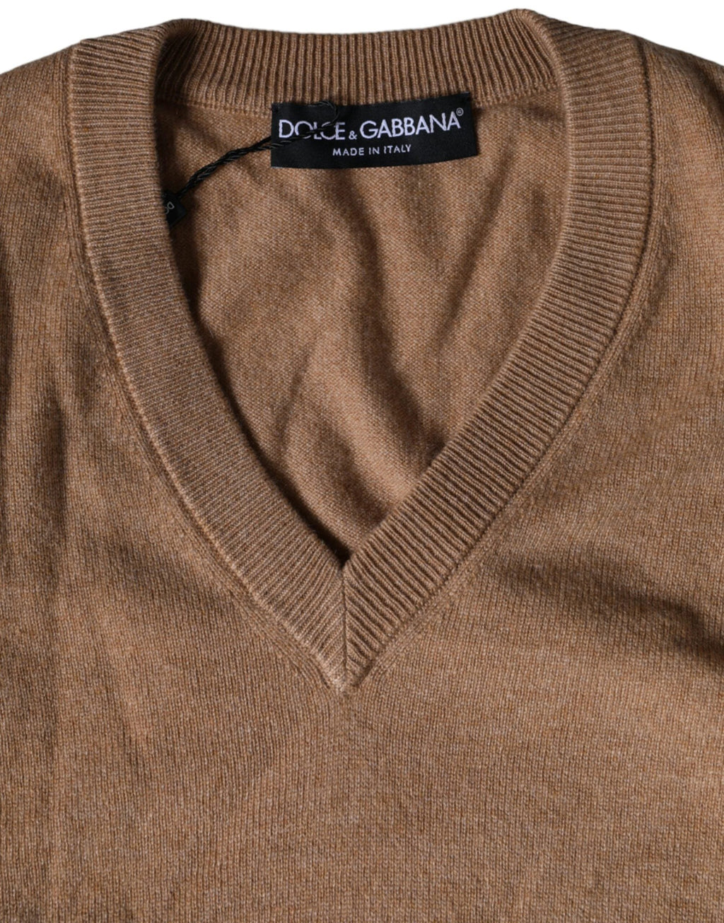 Dolce & Gabbana Brown Cashmere Knit V-neck Pullover Sweater by Dolce & Gabbana