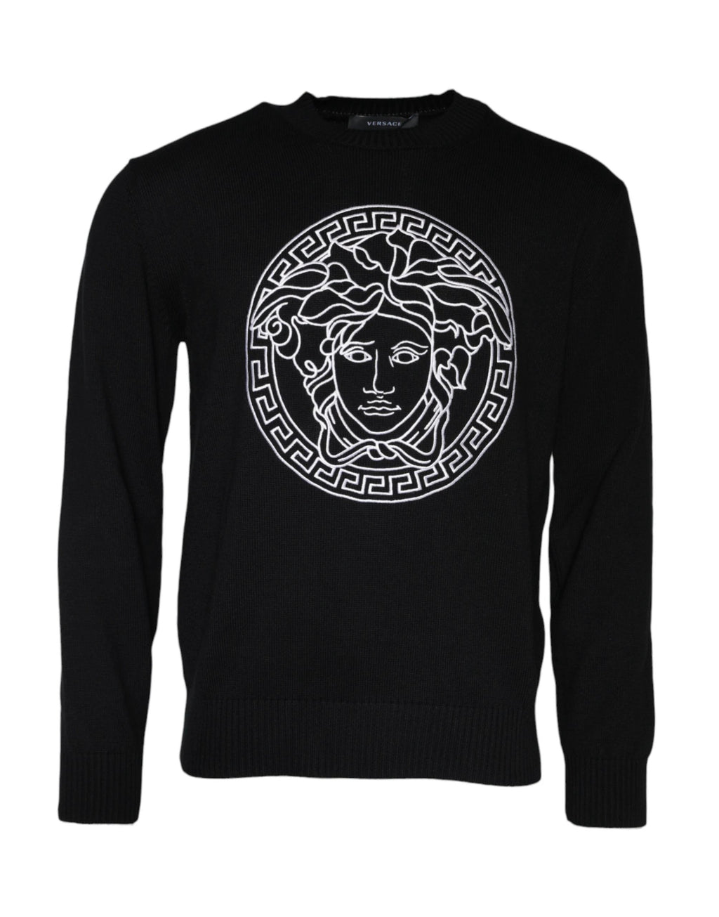 Versace Black Medusa Embroidery Crew Neck Pullover Sweater by Versace