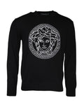 Versace Black Medusa Embroidery Crew Neck Pullover Sweater by Versace