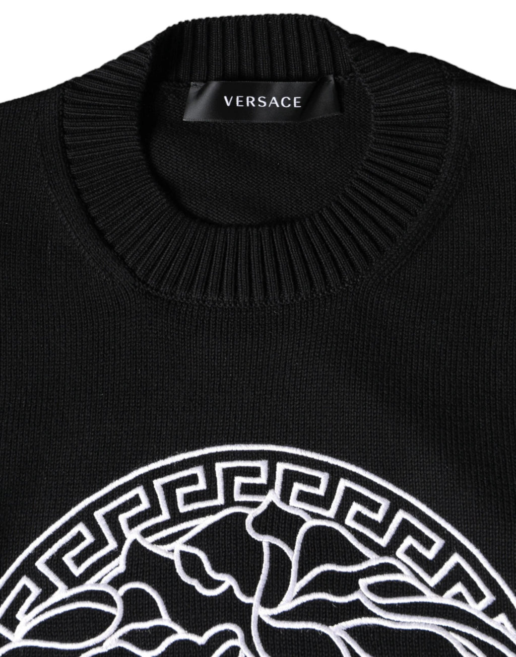 Versace Black Medusa Embroidery Crew Neck Pullover Sweater by Versace