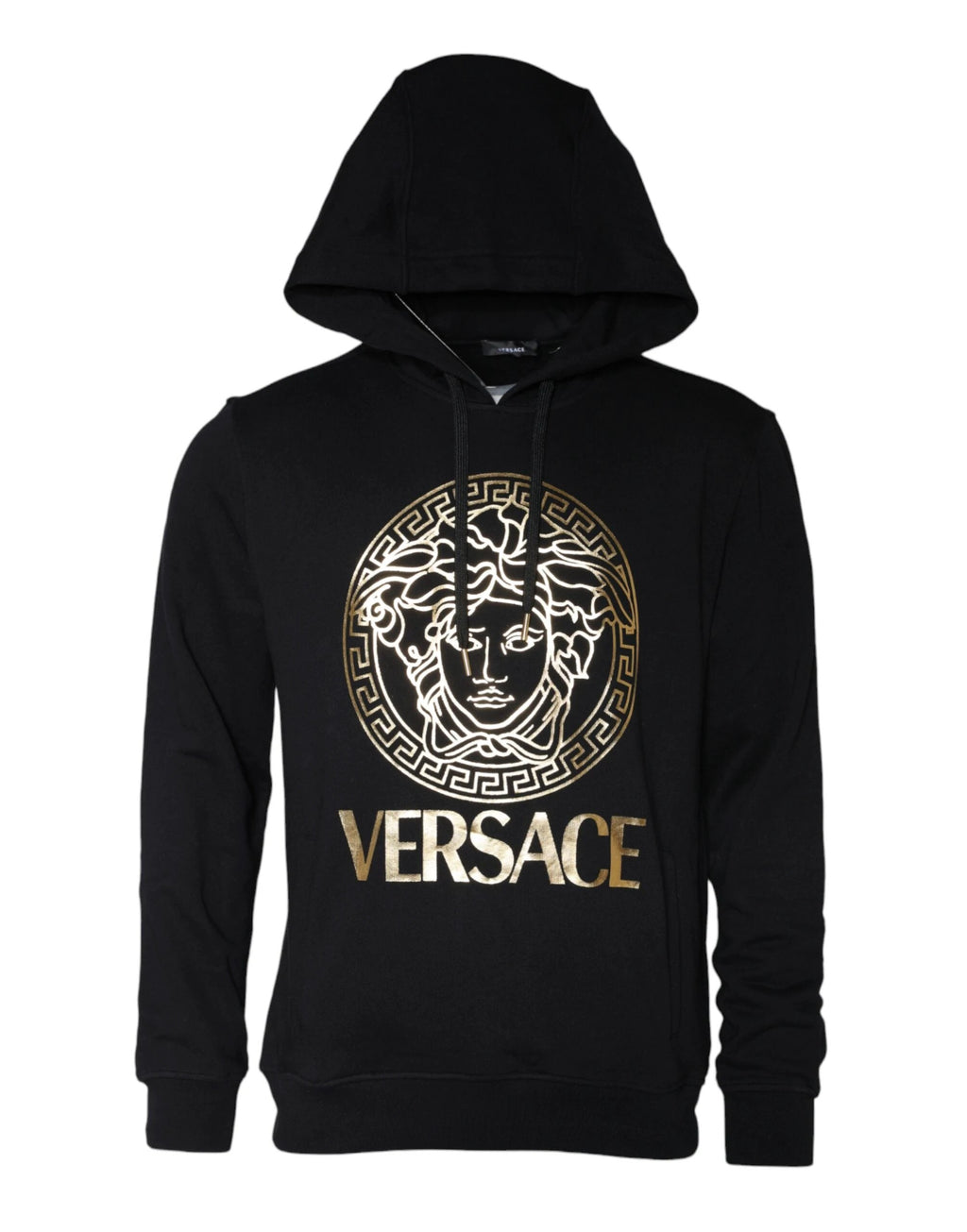 Versace Black Medusa Print Cotton HoodiePullover Sweatshirt Sweater by Versace