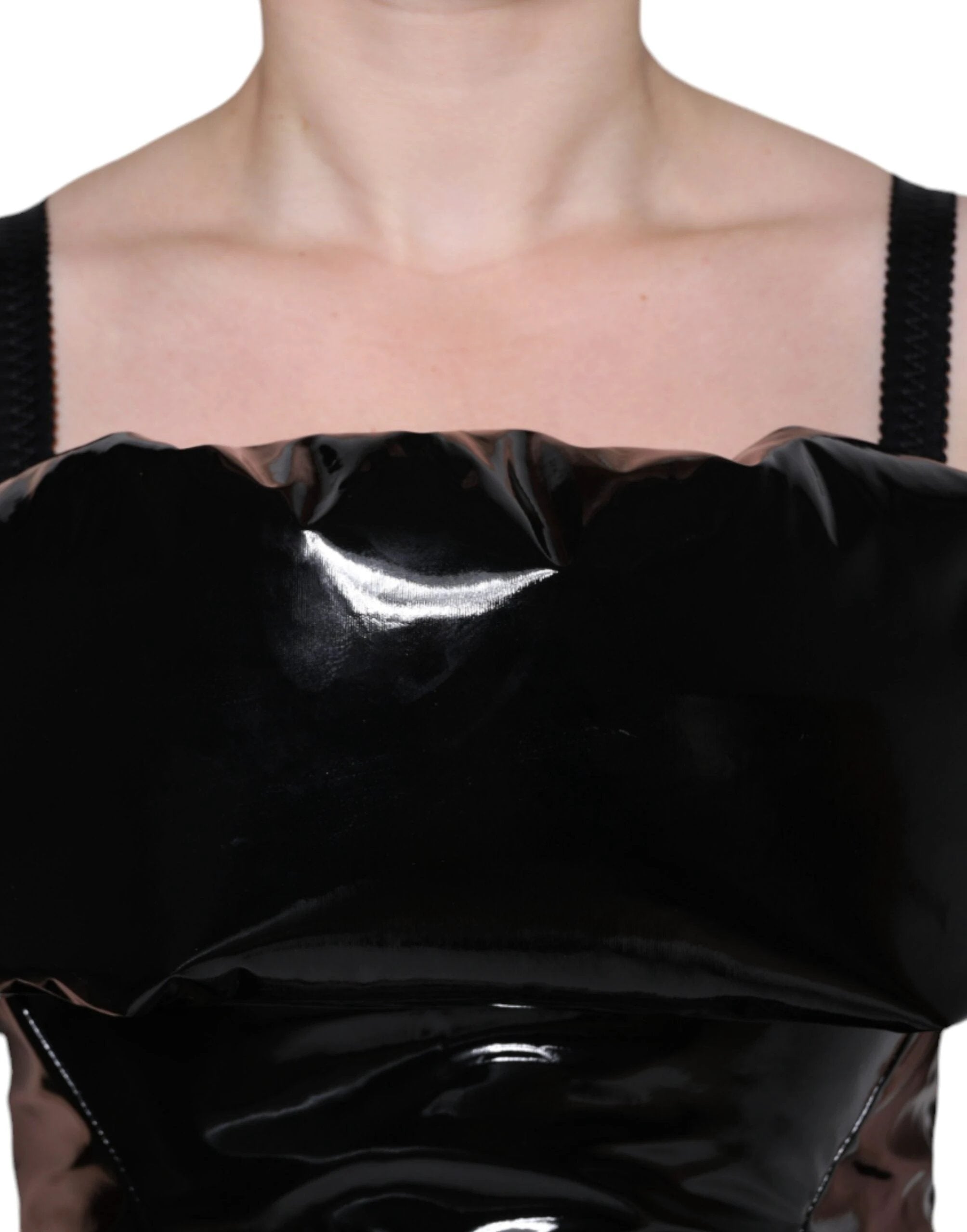 Dolce & Gabbana Black Polyester Ruched Coated Mini Dress by Dolce & Gabbana