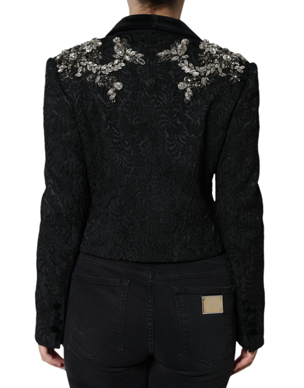 Dolce & Gabbana Black Jacquard Crystal Floral Jacket Blazer by Dolce & Gabbana