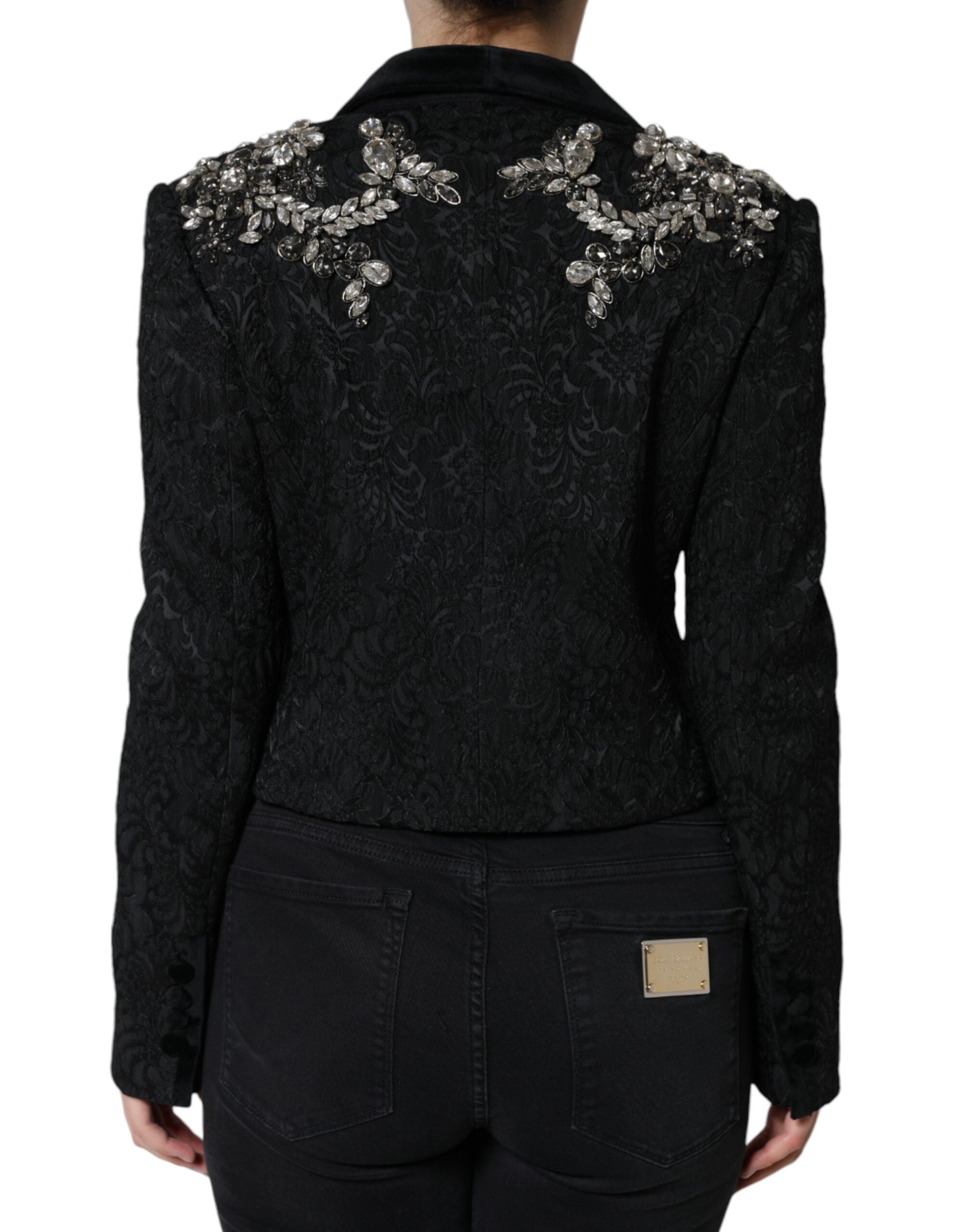 Dolce & Gabbana Black Jacquard Crystal Floral Jacket Blazer by Dolce & Gabbana