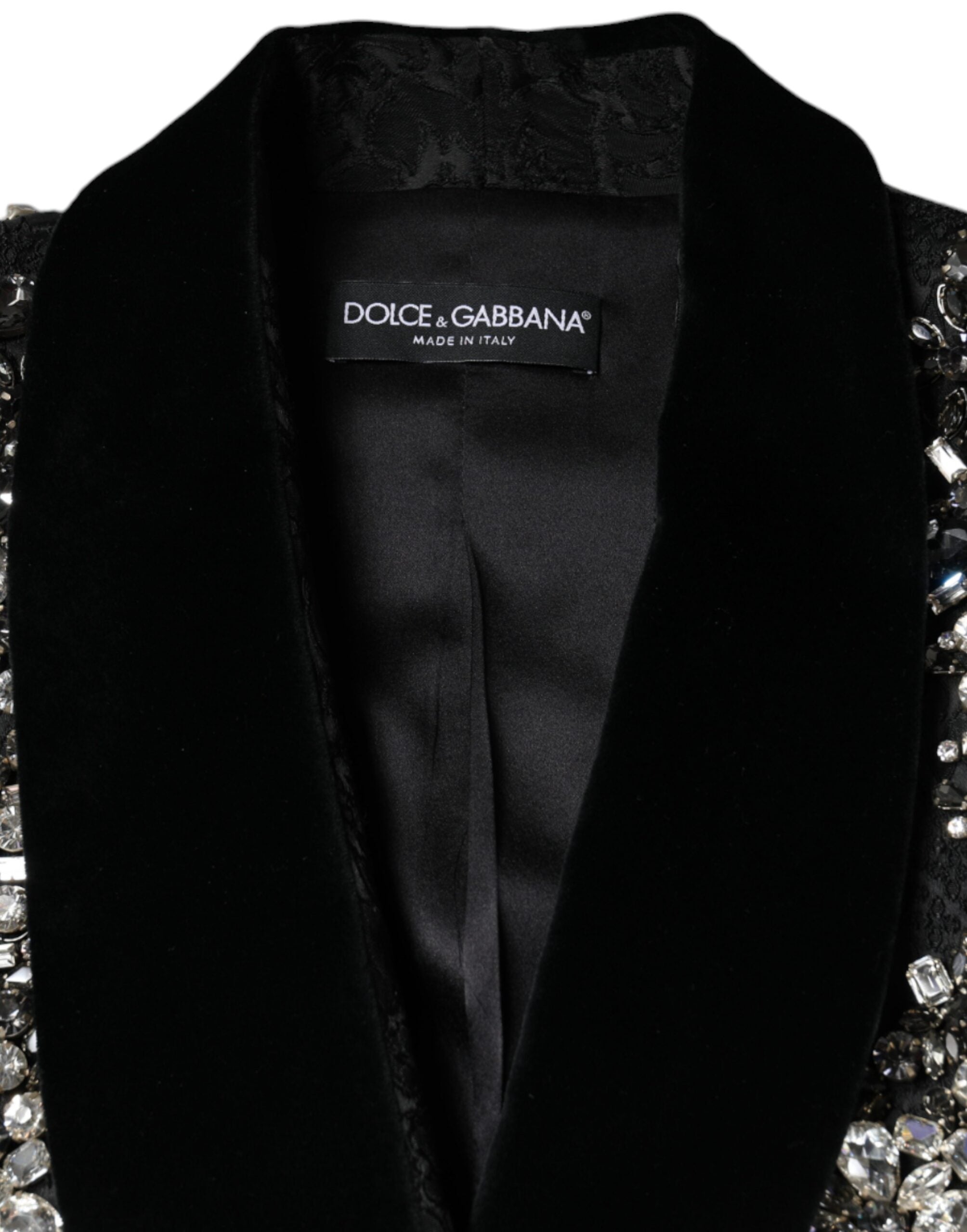Dolce & Gabbana Black Jacquard Crystal Floral Jacket Blazer by Dolce & Gabbana