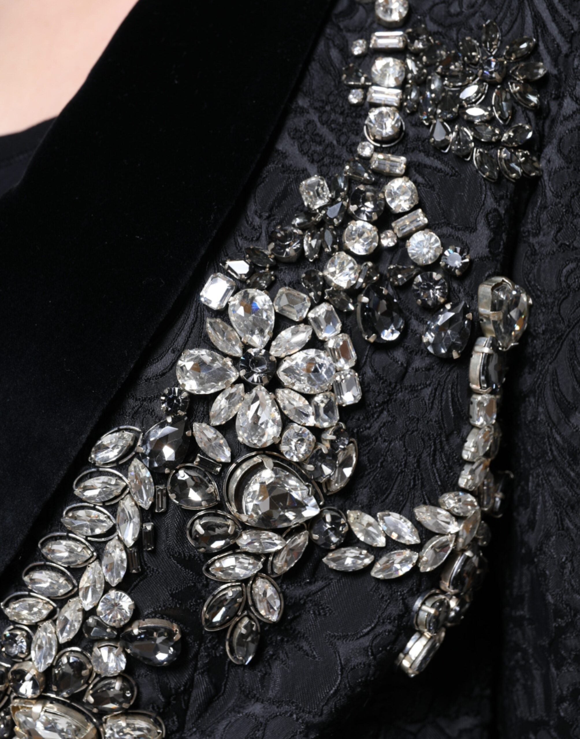 Dolce & Gabbana Black Jacquard Crystal Floral Jacket Blazer by Dolce & Gabbana