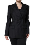 Dolce & Gabbana Black Striped Double Breasted Coat Jacket by Dolce & Gabbana