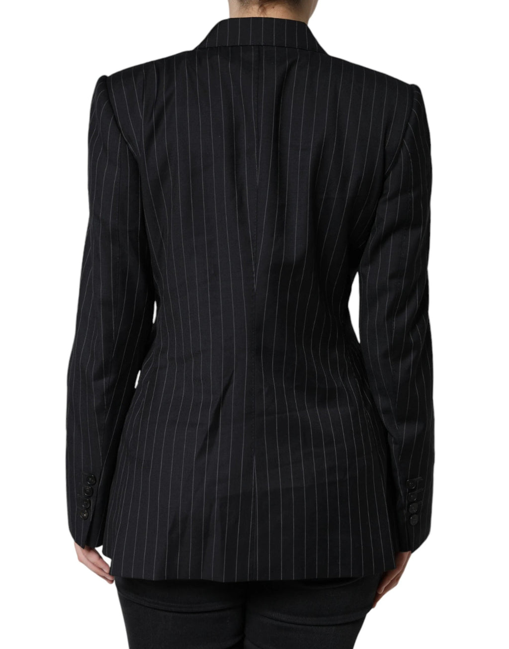Dolce & Gabbana Black Striped Double Breasted Coat Jacket by Dolce & Gabbana