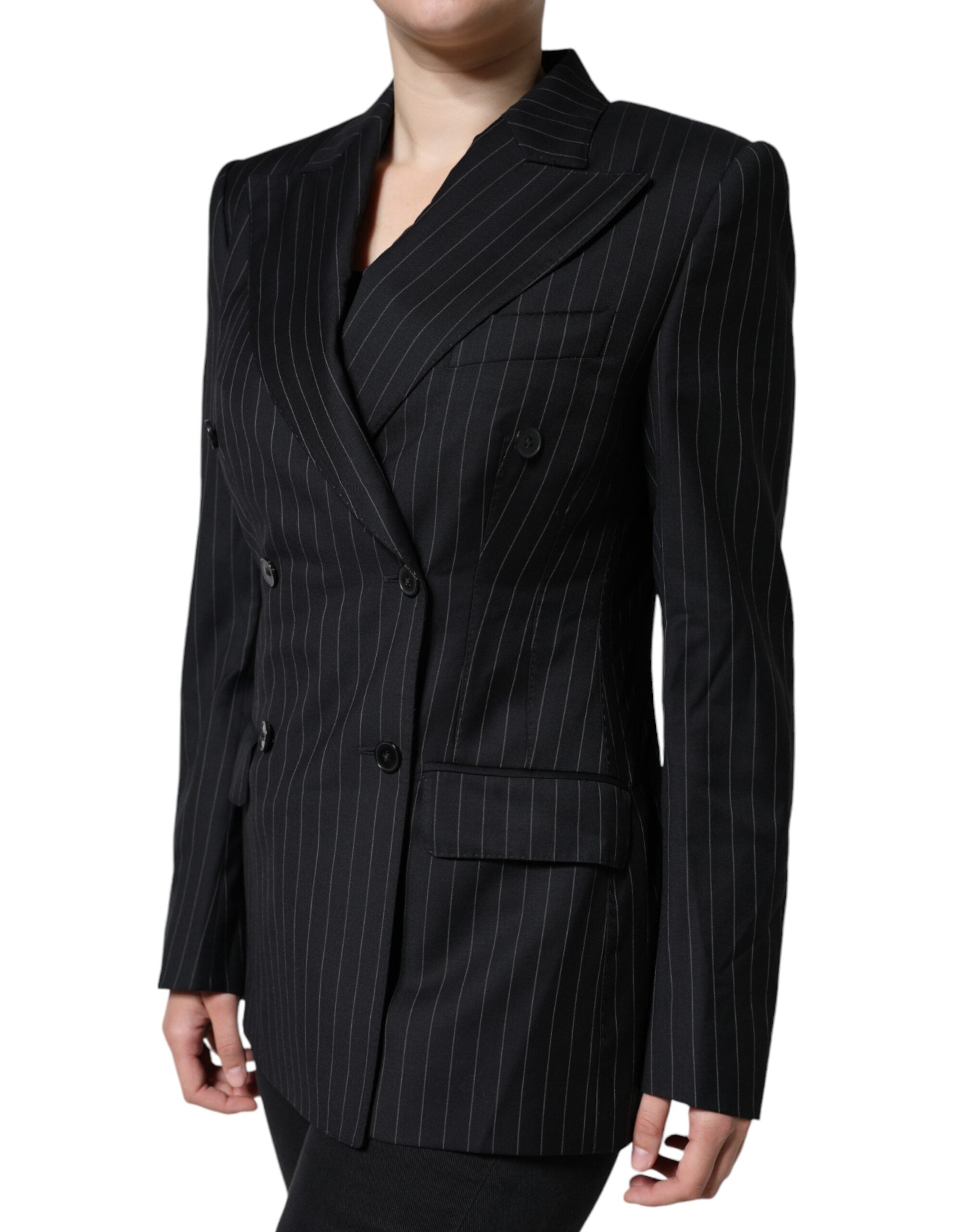 Dolce & Gabbana Black Striped Double Breasted Coat Jacket by Dolce & Gabbana