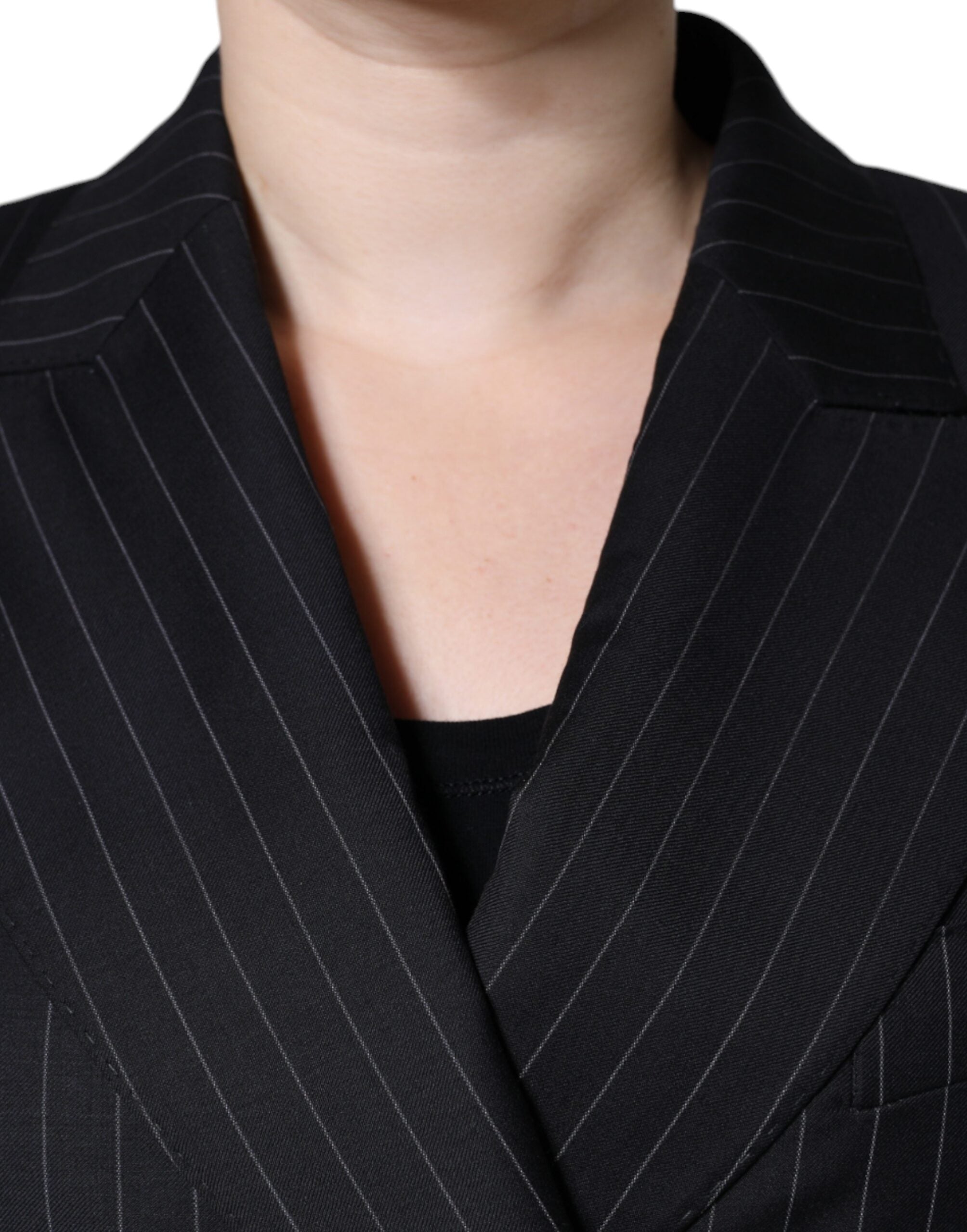 Dolce & Gabbana Black Striped Double Breasted Coat Jacket by Dolce & Gabbana