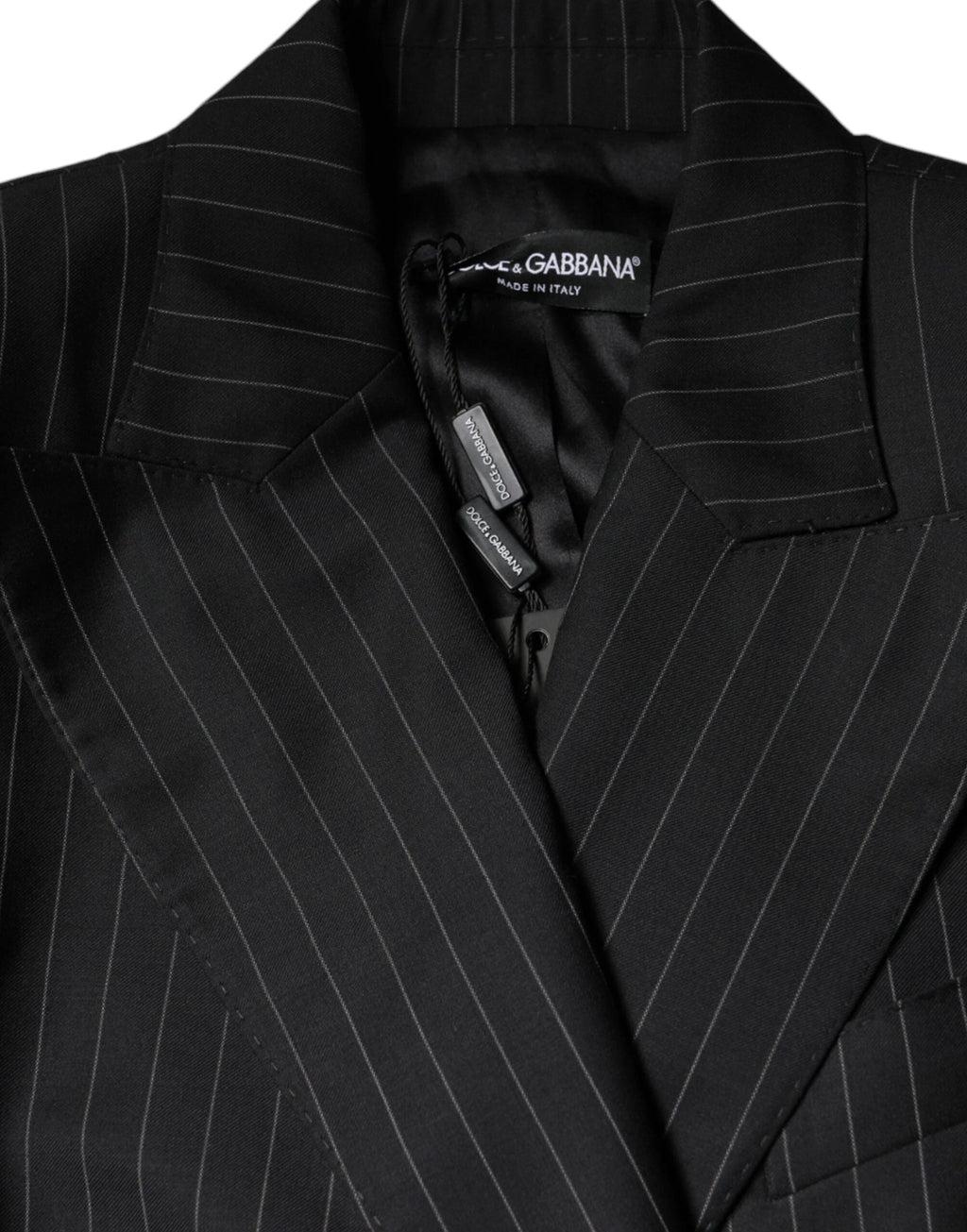 Dolce & Gabbana Black Striped Double Breasted Coat Jacket by Dolce & Gabbana