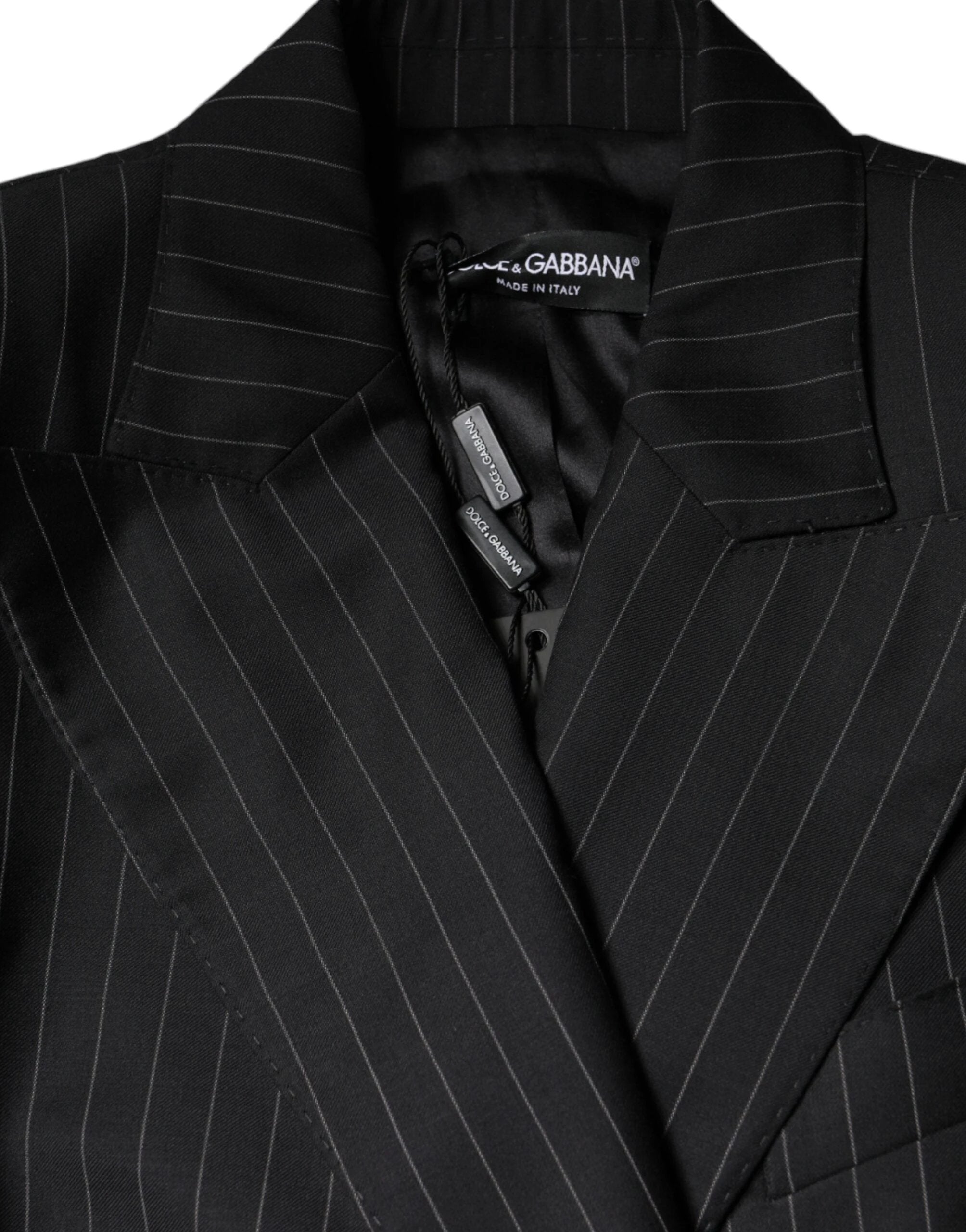 Dolce & Gabbana Black Striped Double Breasted Coat Jacket by Dolce & Gabbana