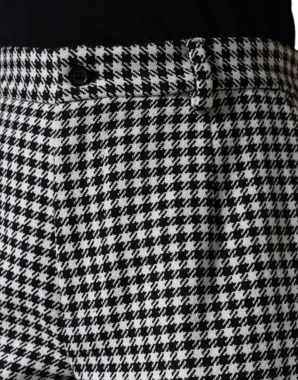 Dolce & Gabbana Black White Houndstooth Cropped Wide Leg Pants by Dolce & Gabbana