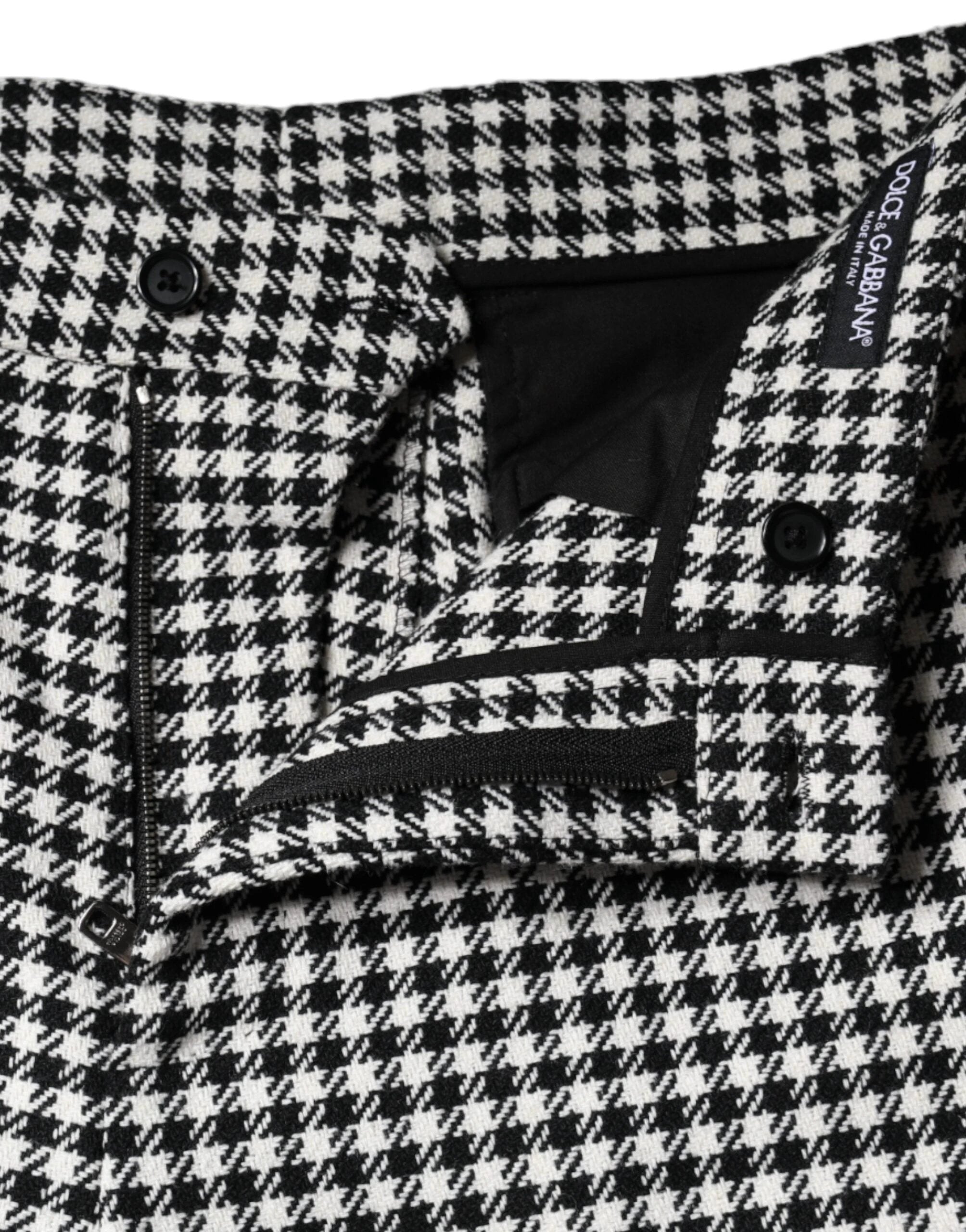 Dolce & Gabbana Black White Houndstooth Cropped Wide Leg Pants by Dolce & Gabbana