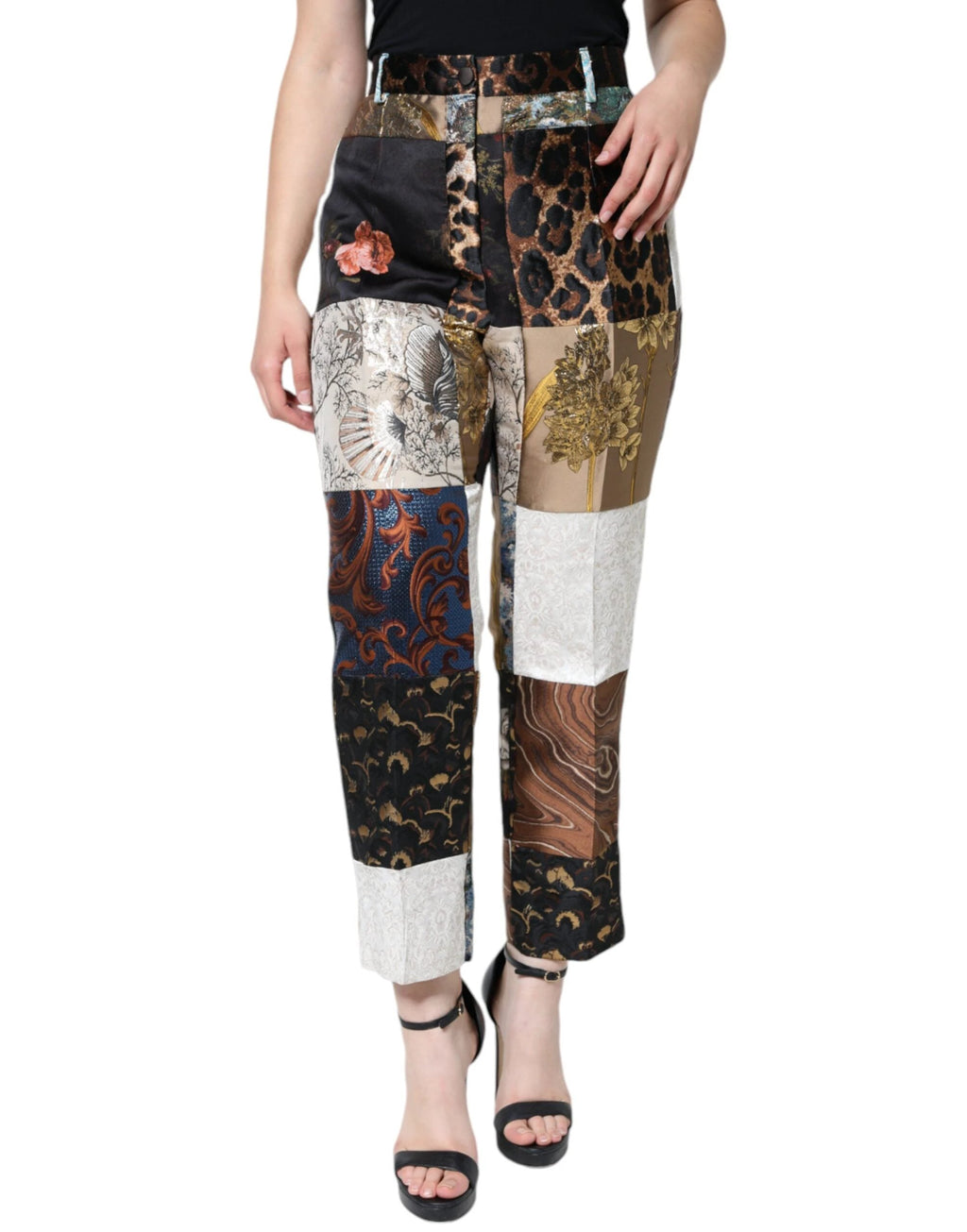 Dolce & Gabbana Multicolor Patchwork Jacquard High Waist Pants by Dolce & Gabbana