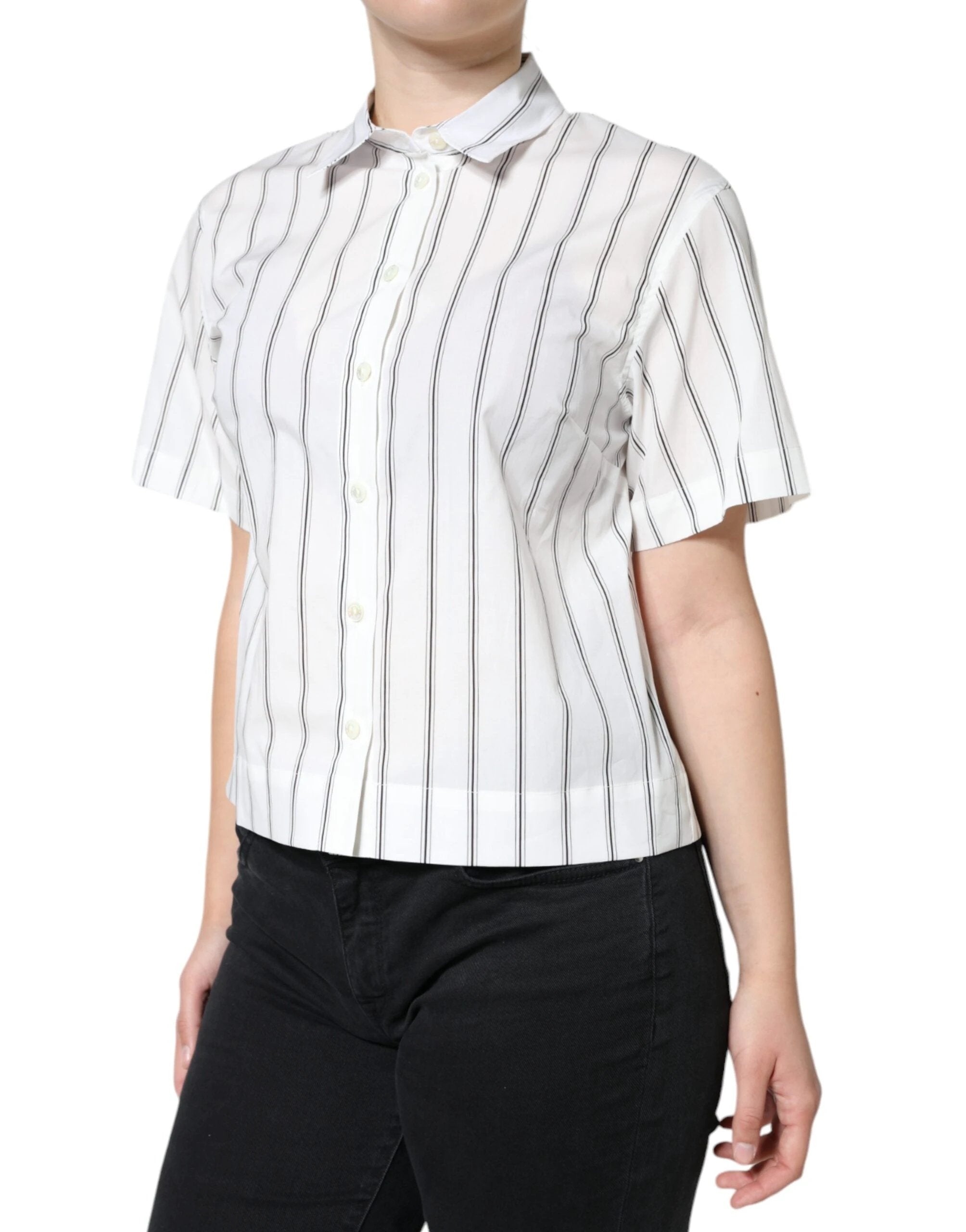 Dolce & Gabbana White Striped Collared Short Sleeve Polo Top by Dolce & Gabbana