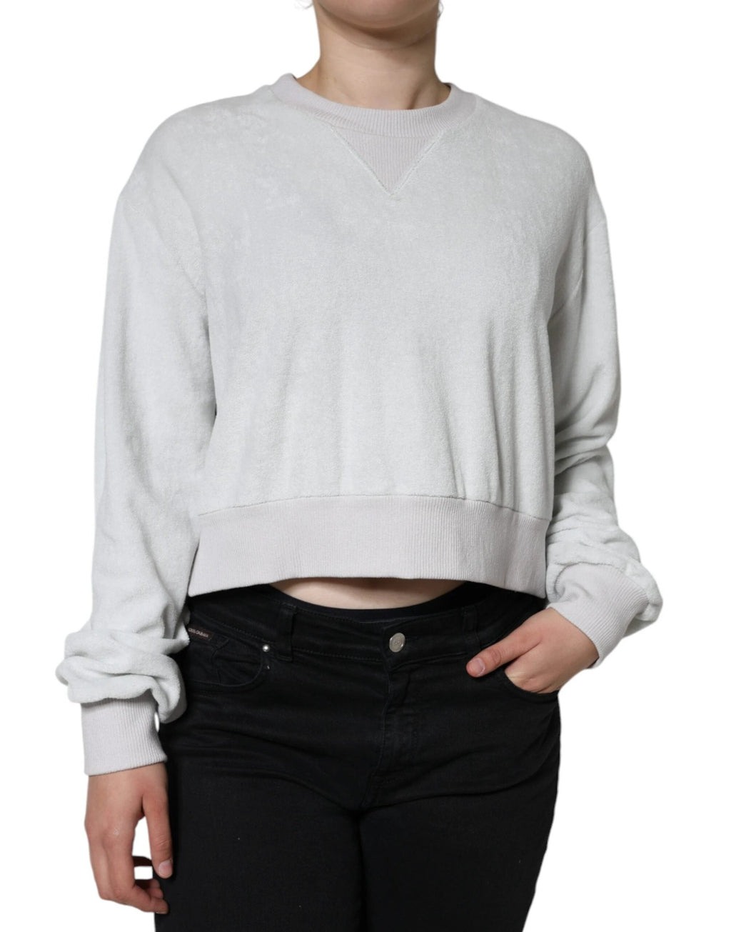 Dolce & Gabbana White Nylon Stretch Crew Neck Pullover Sweater by Dolce & Gabbana