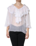 Dolce & Gabbana White Ruffles Lace Long Sleeve Blouse Top by Dolce & Gabbana