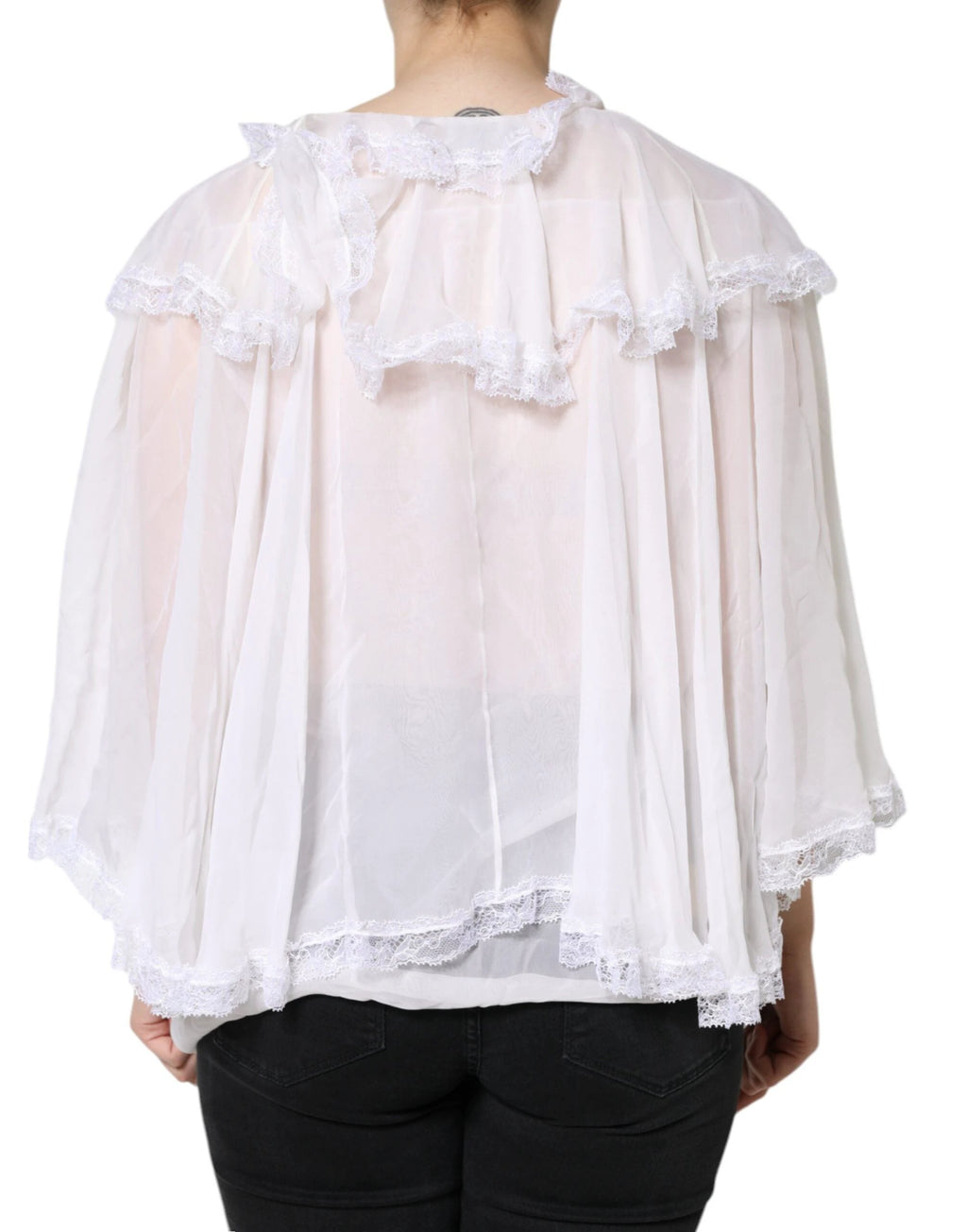 Dolce & Gabbana White Ruffles Lace Long Sleeve Blouse Top by Dolce & Gabbana