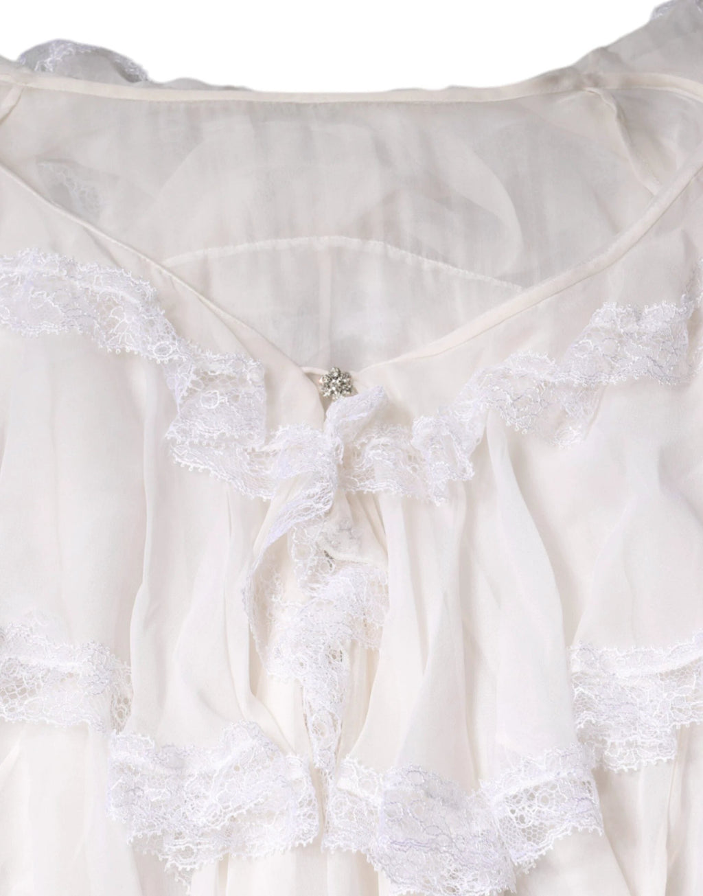 Dolce & Gabbana White Ruffles Lace Long Sleeve Blouse Top by Dolce & Gabbana