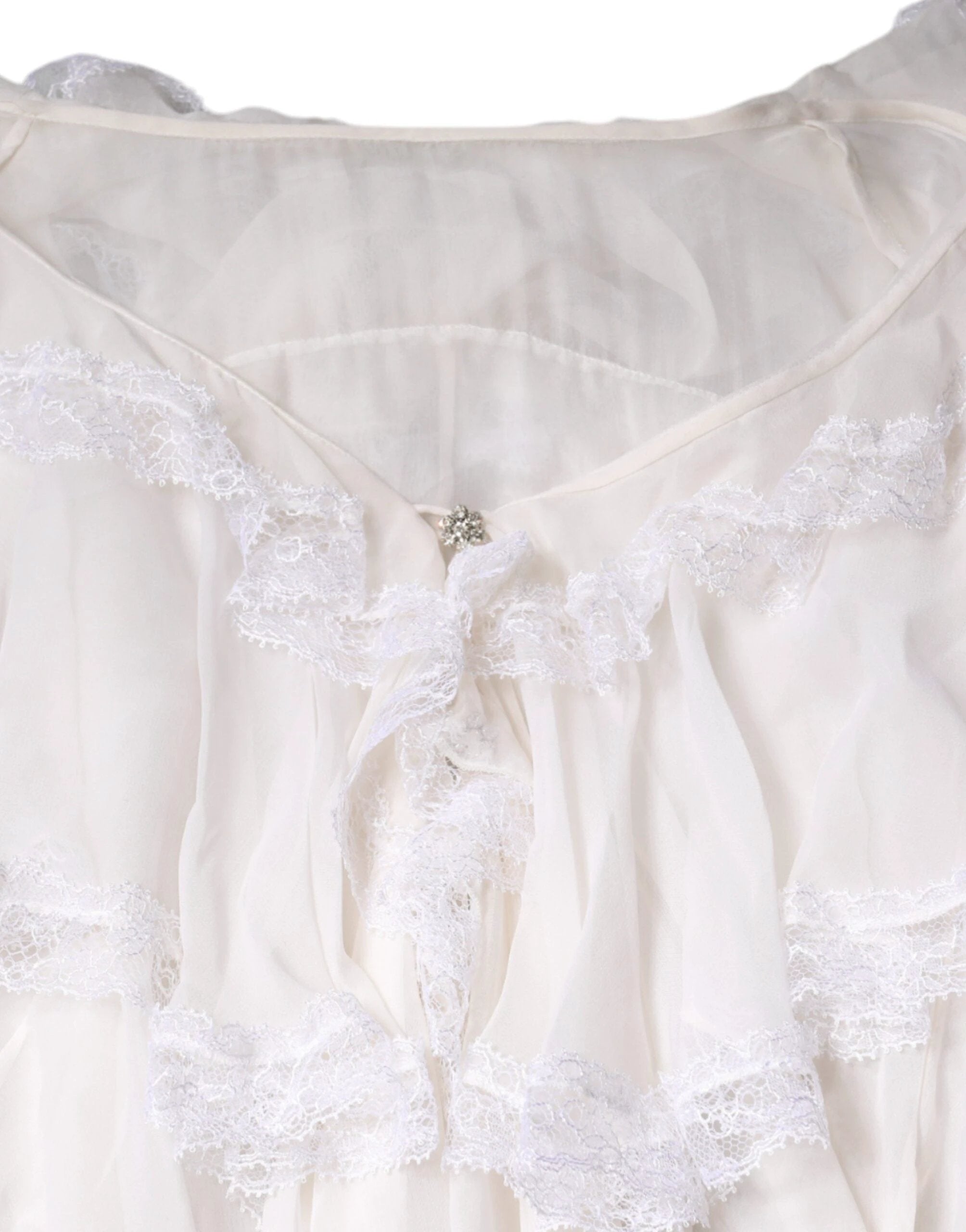 Dolce & Gabbana White Ruffles Lace Long Sleeve Blouse Top by Dolce & Gabbana