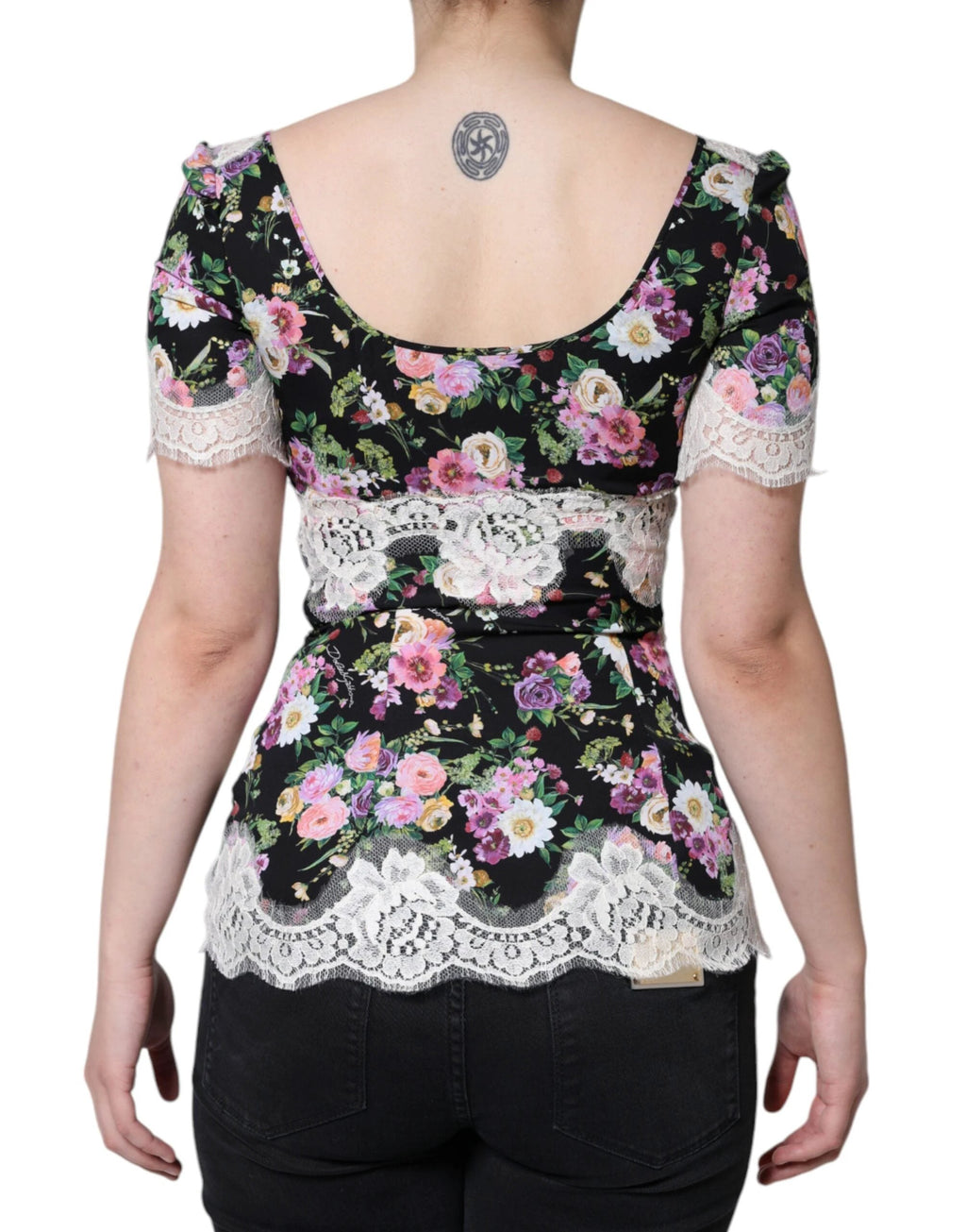 Dolce & Gabbana Black Floral Lace Short Sleeves Blouse Top by Dolce & Gabbana