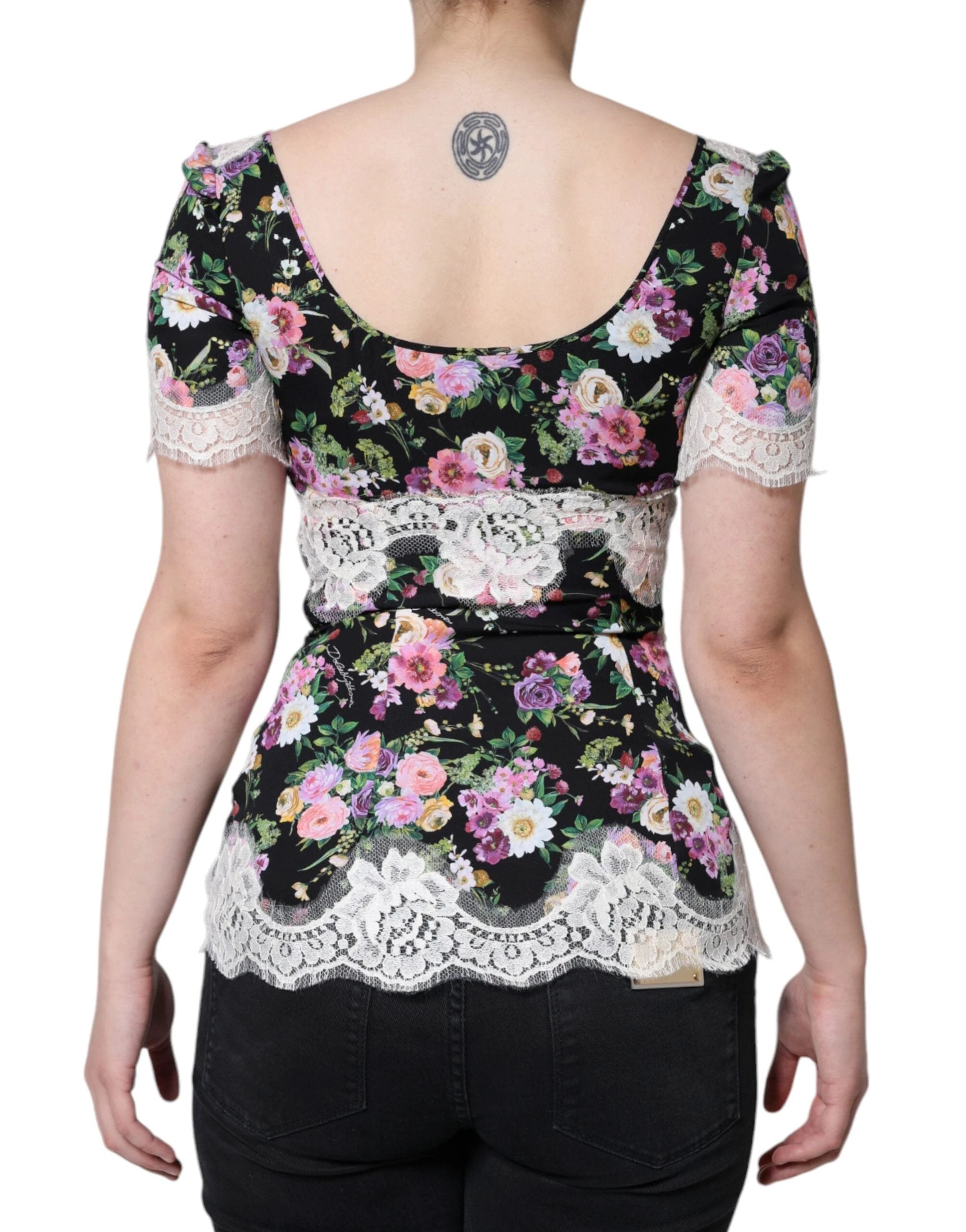 Dolce & Gabbana Black Floral Lace Short Sleeves Blouse Top by Dolce & Gabbana