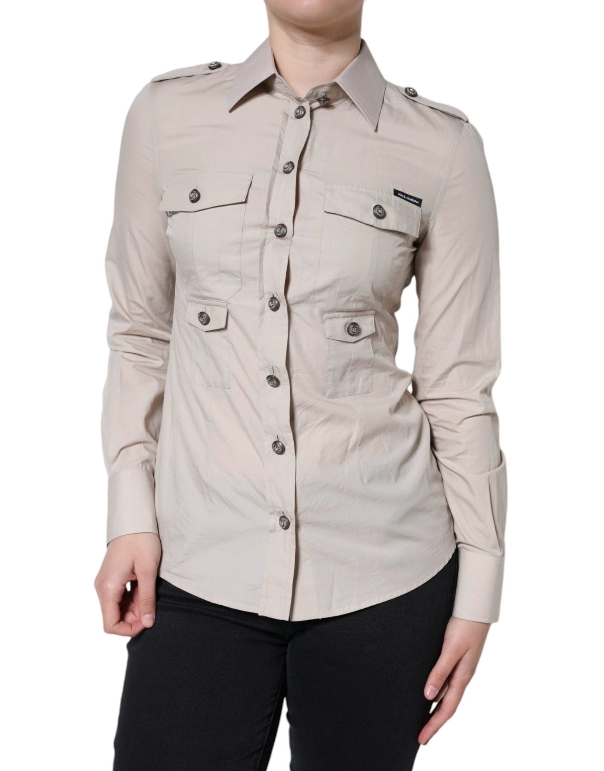 Dolce & Gabbana Beige Cotton Collared Button Down Shirt Top by Dolce & Gabbana
