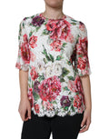 Dolce & Gabbana White Peony Lace Short Sleeves Blouse Top by Dolce & Gabbana