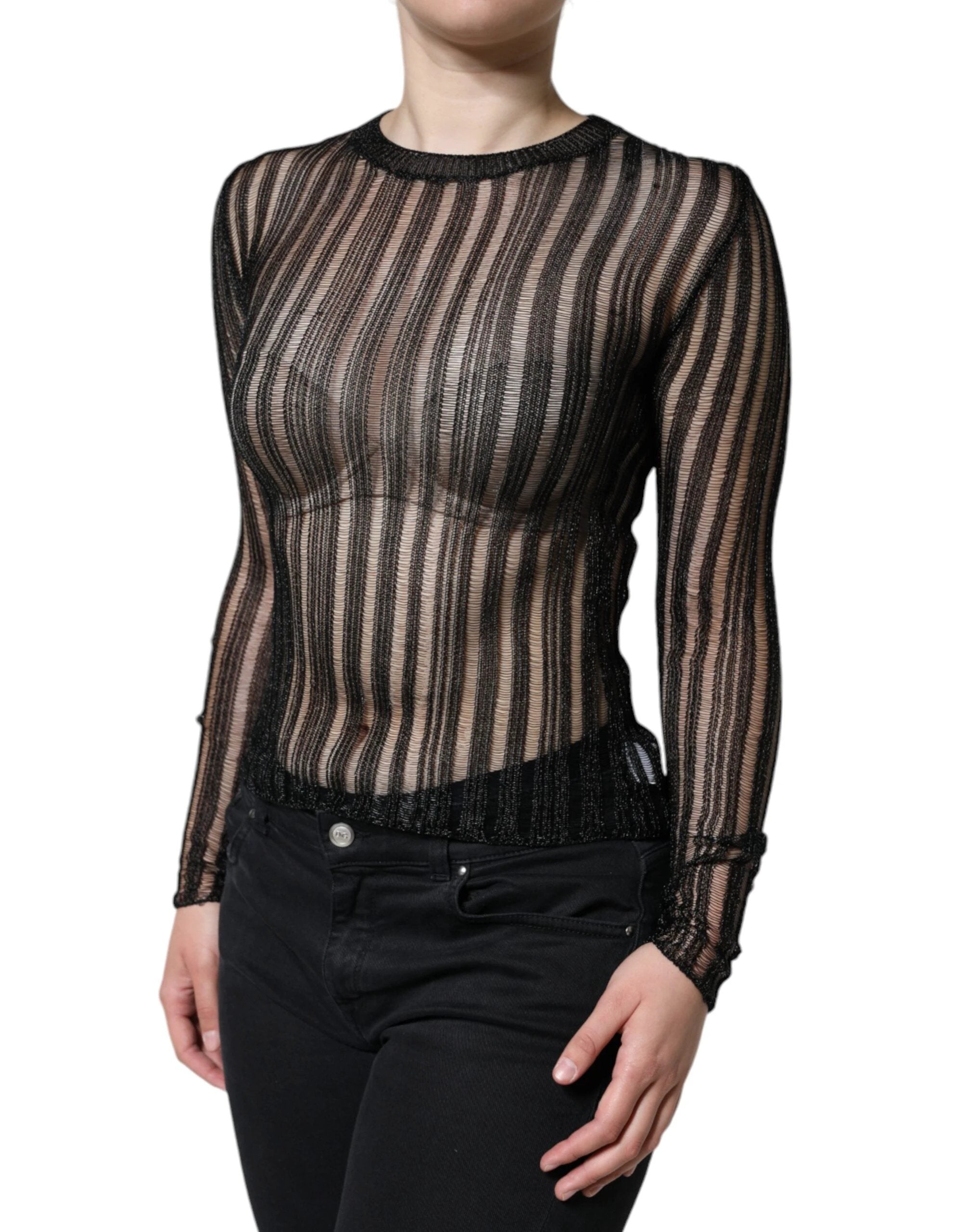Dolce & Gabbana Black Stripe See Through Long Sleeves Top by Dolce & Gabbana