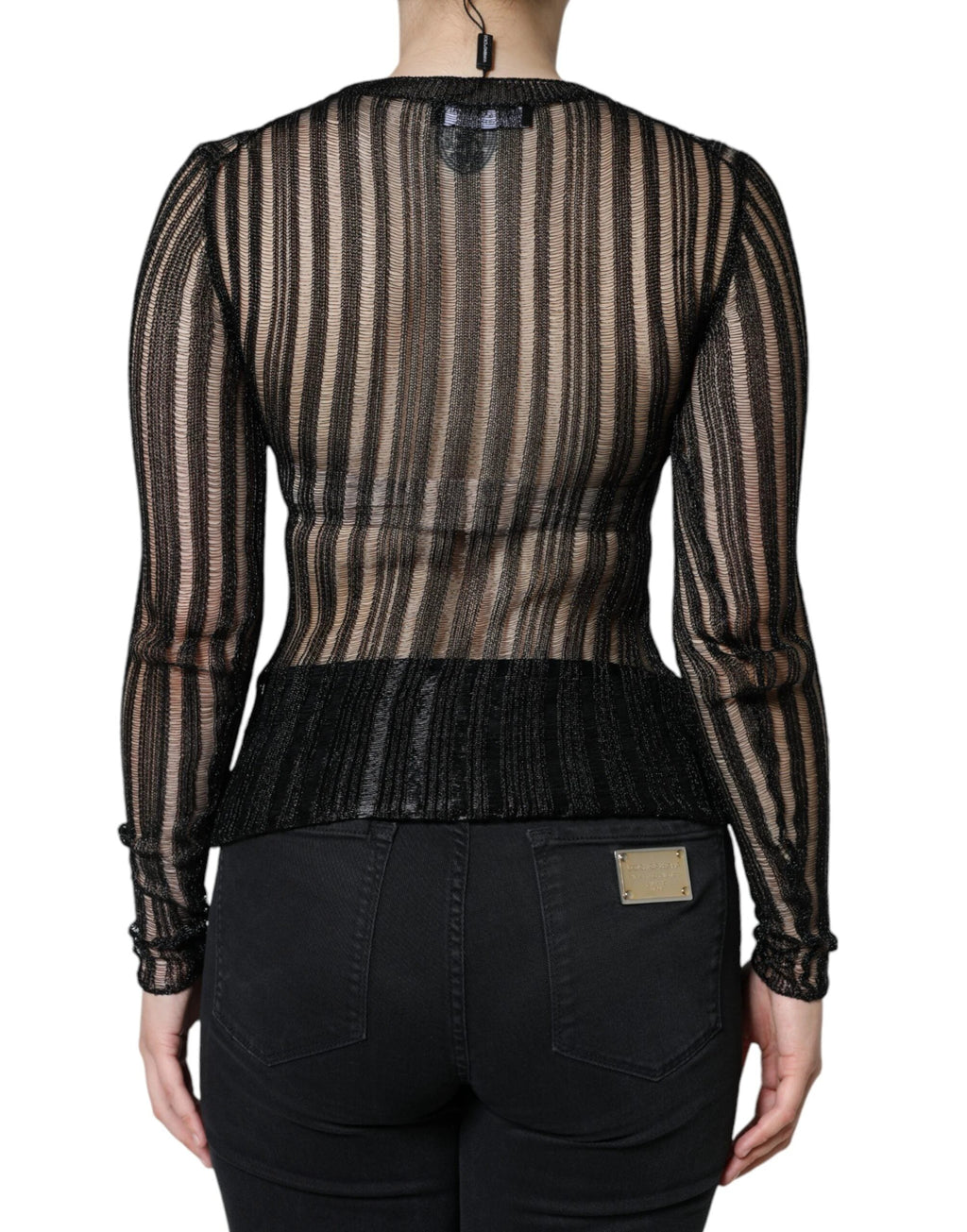 Dolce & Gabbana Black Stripe See Through Long Sleeves Top by Dolce & Gabbana