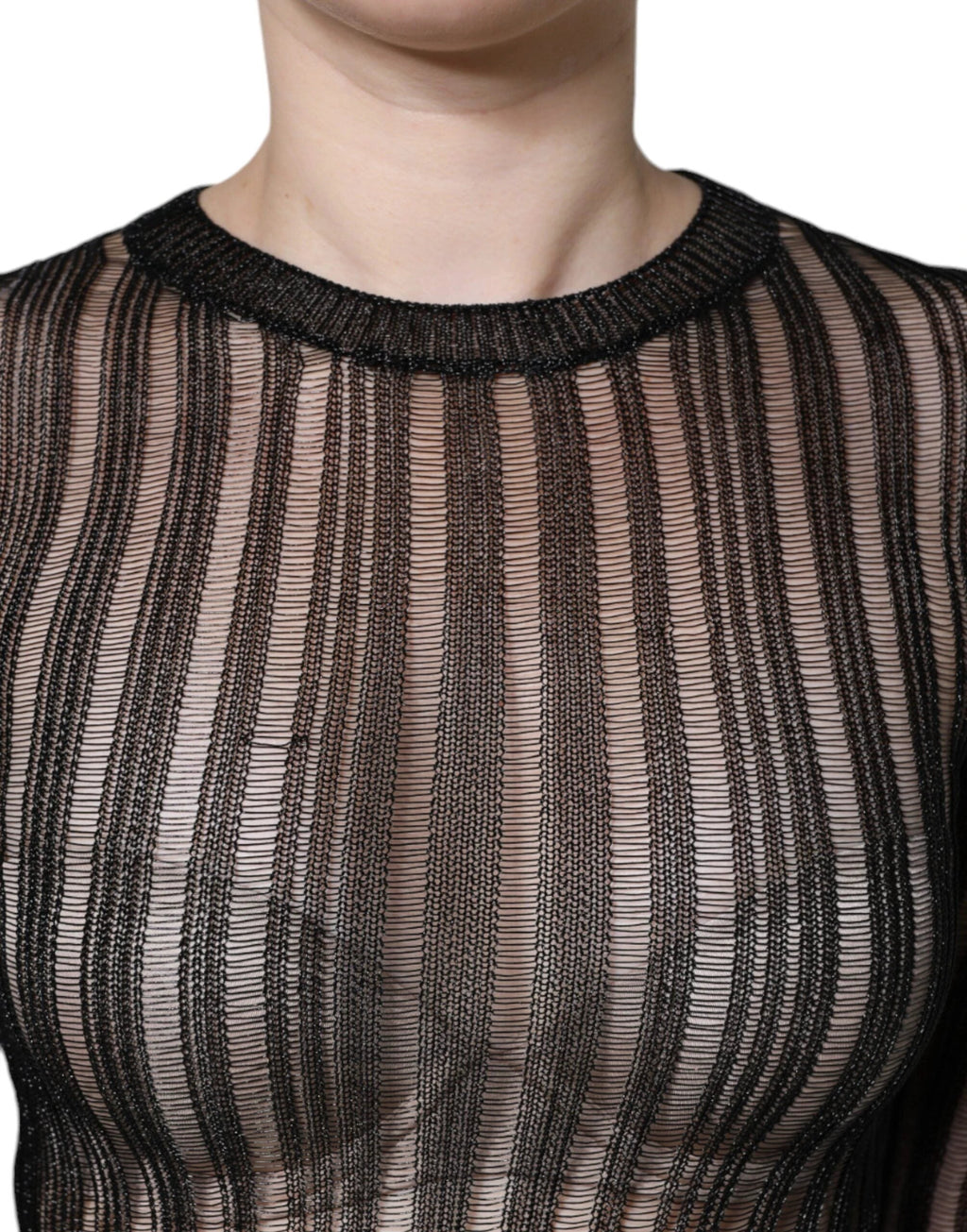 Dolce & Gabbana Black Stripe See Through Long Sleeves Top by Dolce & Gabbana